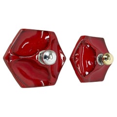 Set of Two SPACE AGE Ceramic Fat Lava Wall Lights by Hustadt Lights Germany 1970