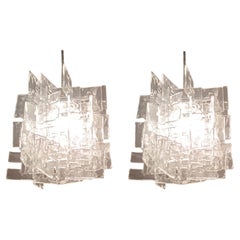 Set of two Space Age Frosted Murano Glass Chandelier by Carlo Nason for Mazzega