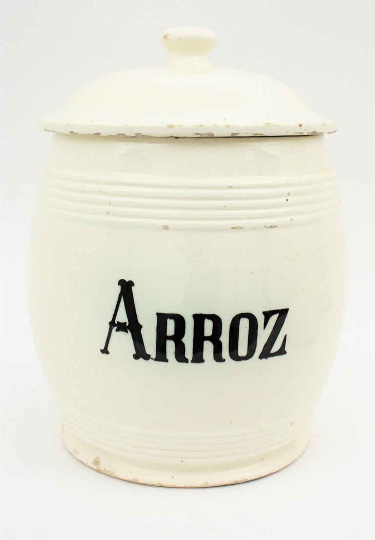 Set of Two Spanish 19th Century Large Ceramic Kitchen Canister Pots For