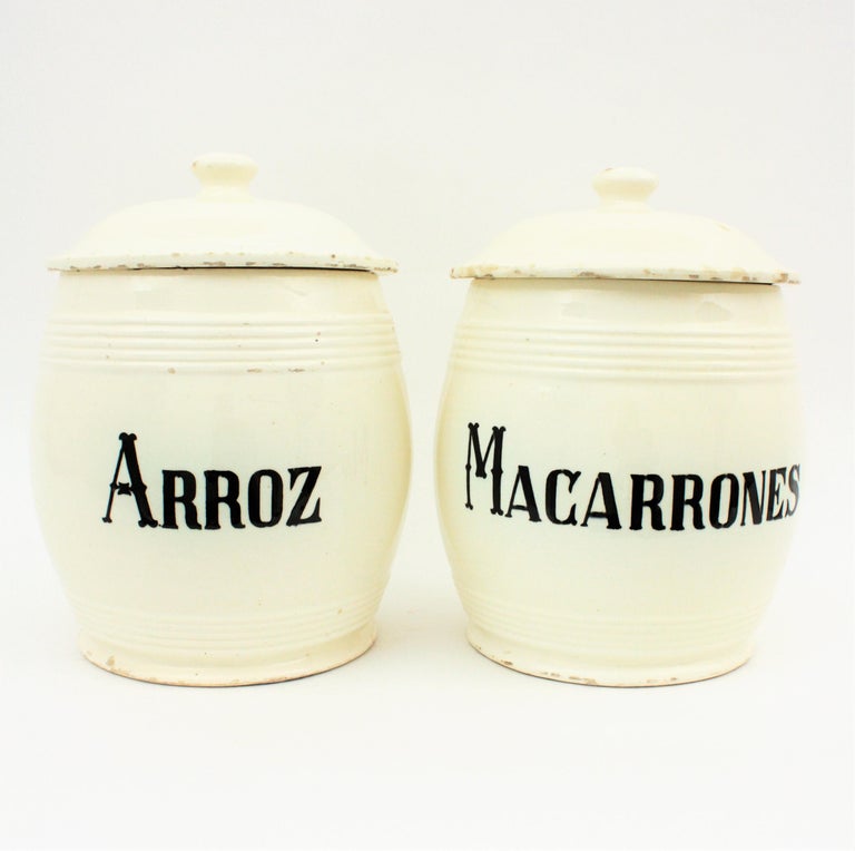 Set of Two Spanish 19th Century Large Ceramic Kitchen Canister Pots For