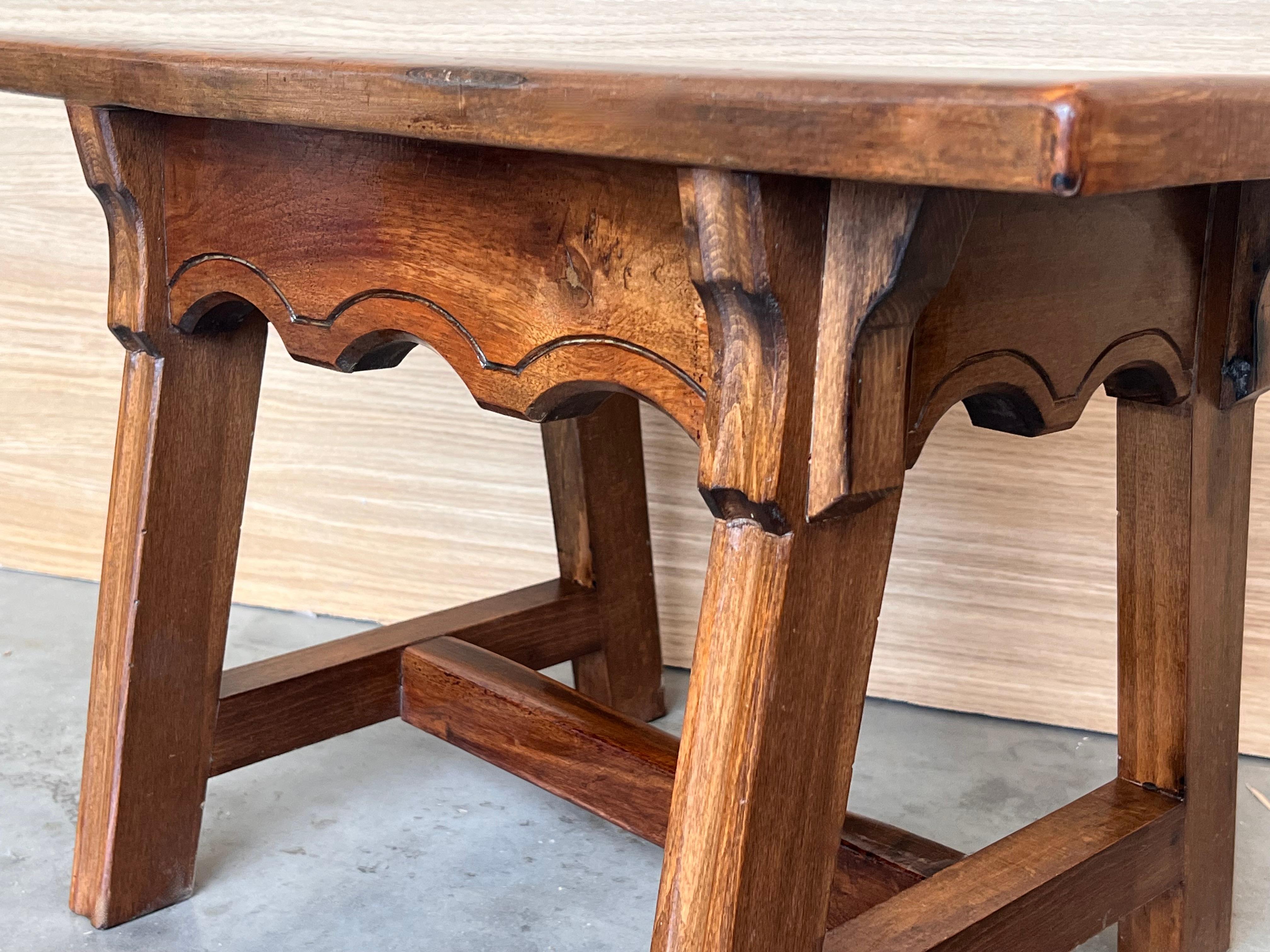 Set of two Spanish Baroque Side Tables with Wood Stretcher and rectangular top For Sale 5