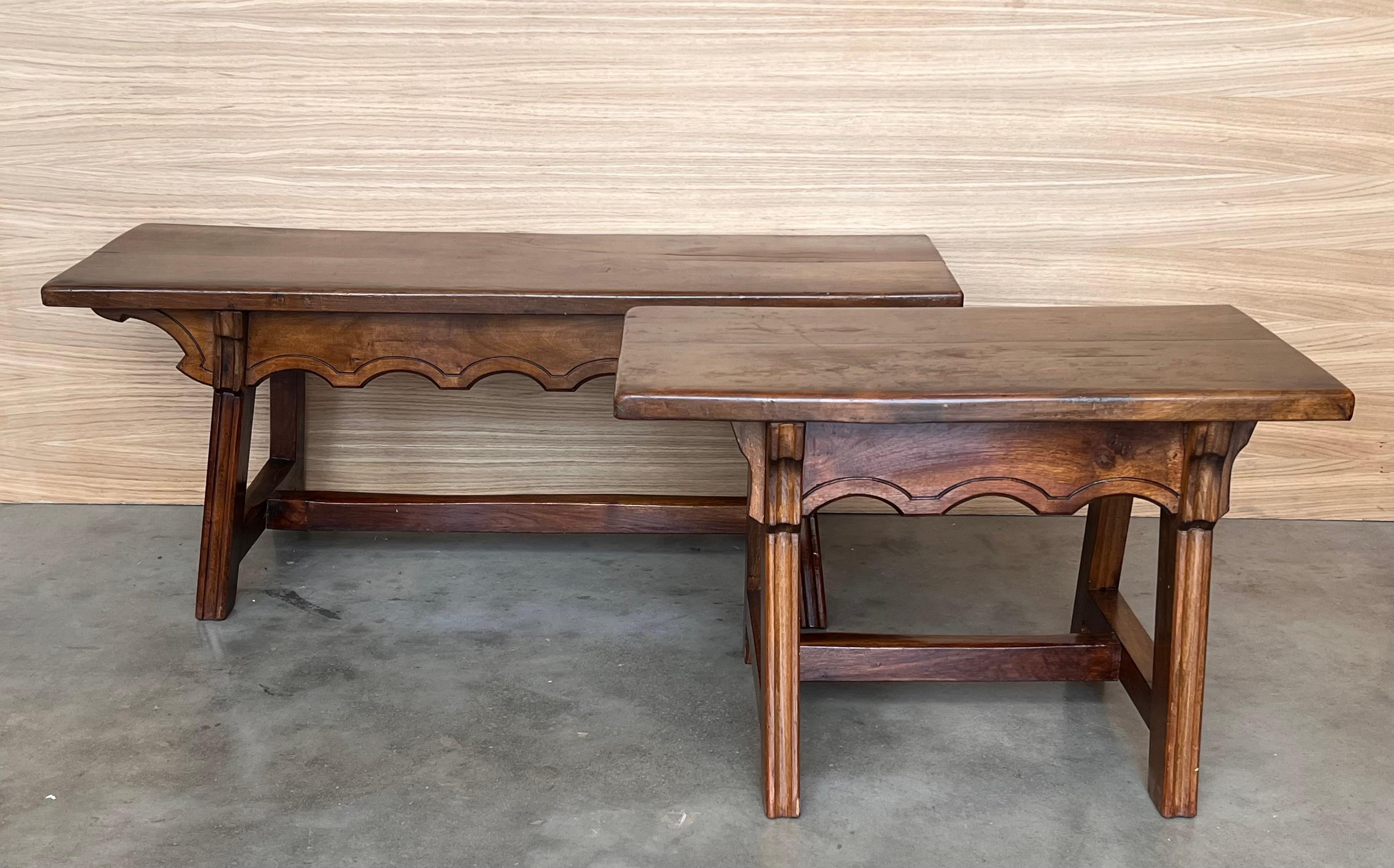 19th Century Spanish Baroque ebonized side or working table with wood stretcher and top in walnut.
We have a matching smaller coffee table, you can see it in the last picture.