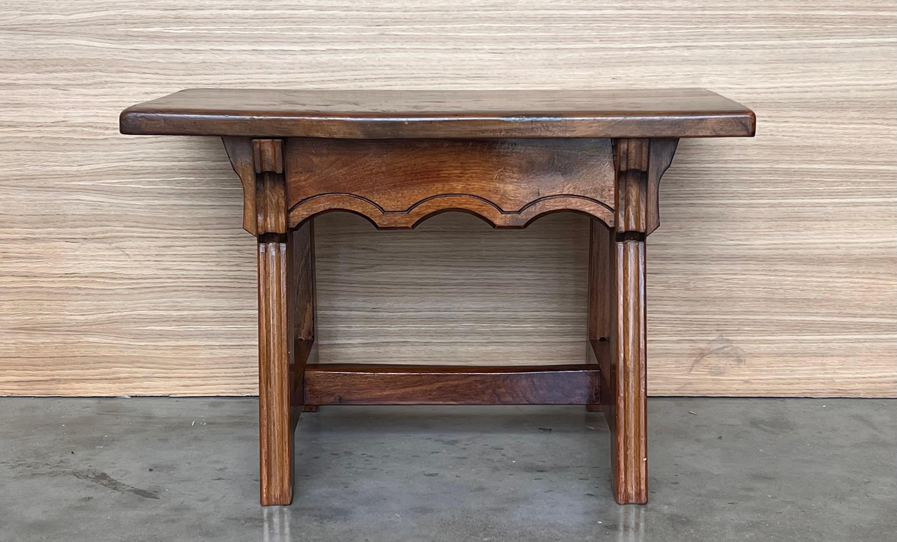 Walnut Set of two Spanish Baroque Side Tables with Wood Stretcher and rectangular top For Sale