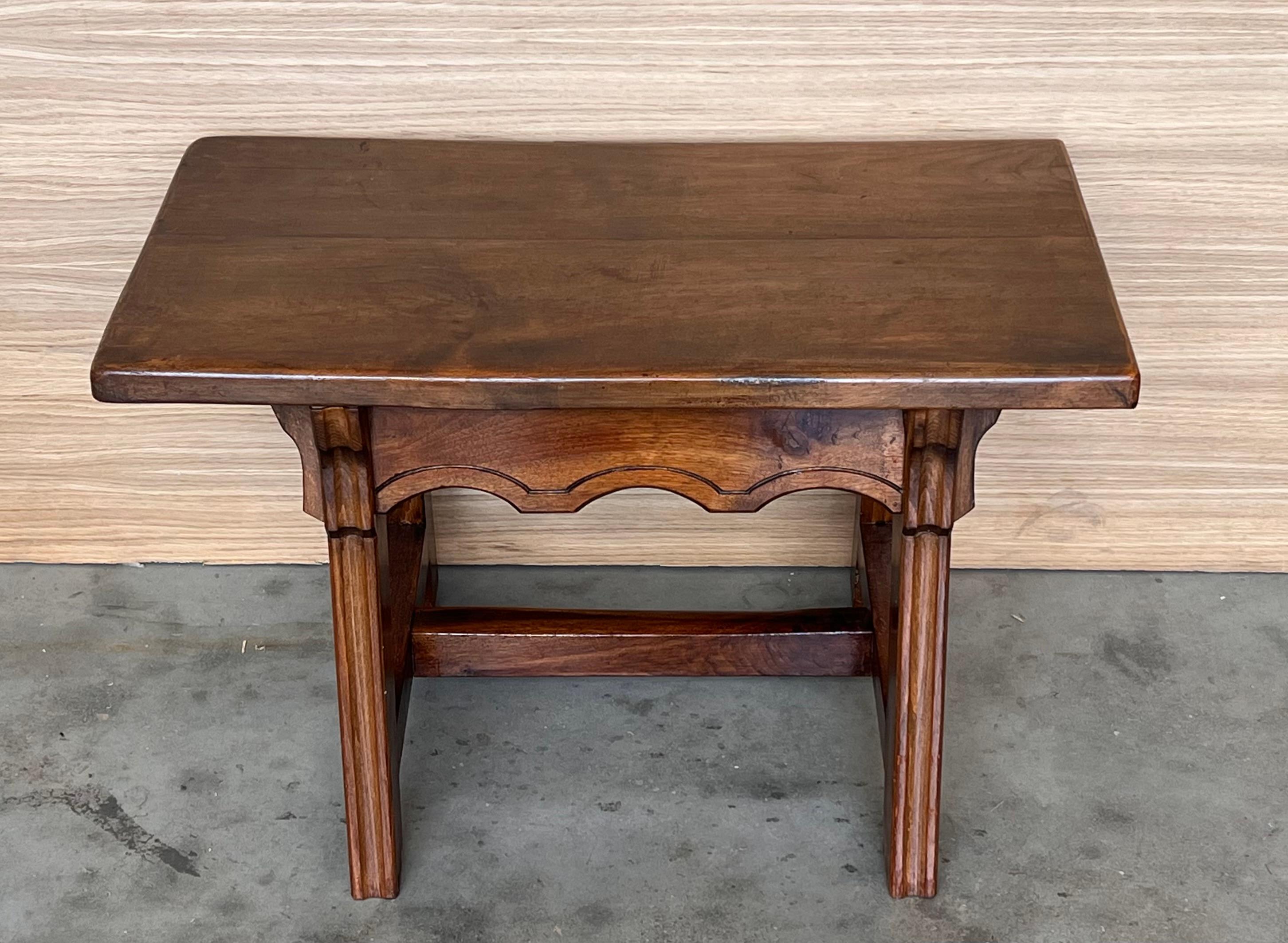 Set of two Spanish Baroque Side Tables with Wood Stretcher and rectangular top For Sale 1