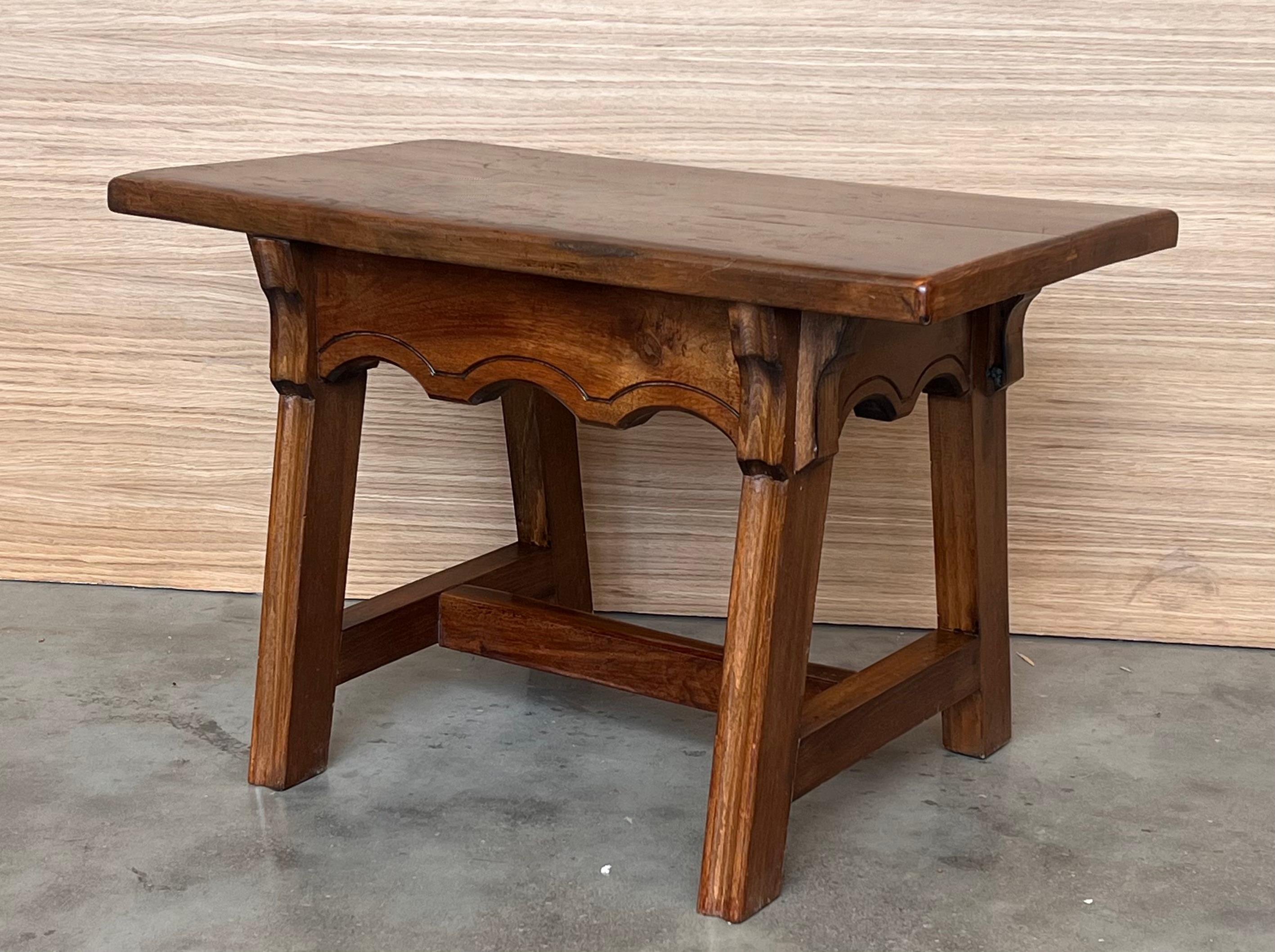 Set of two Spanish Baroque Side Tables with Wood Stretcher and rectangular top For Sale 3