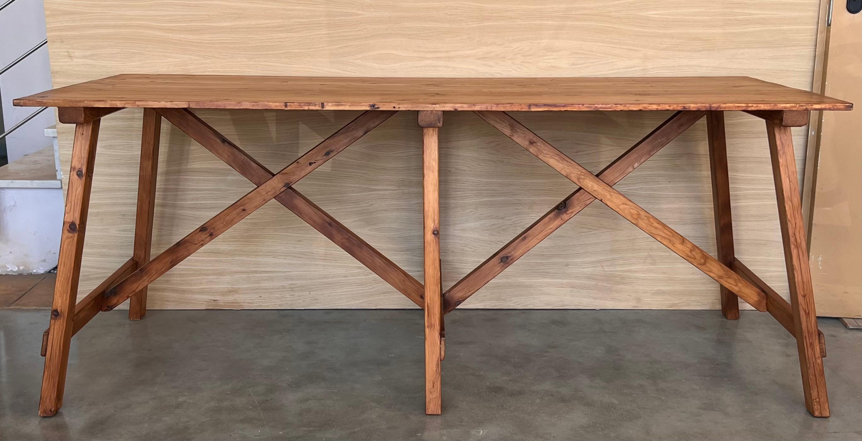 Set of Two Spanish Rustic Pine Dining Tables with Stretcher 

You can use this tables like a large table or separate.

