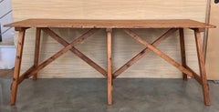 Set of Two Spanish Rustic Pine Dining Tables with Stretcher