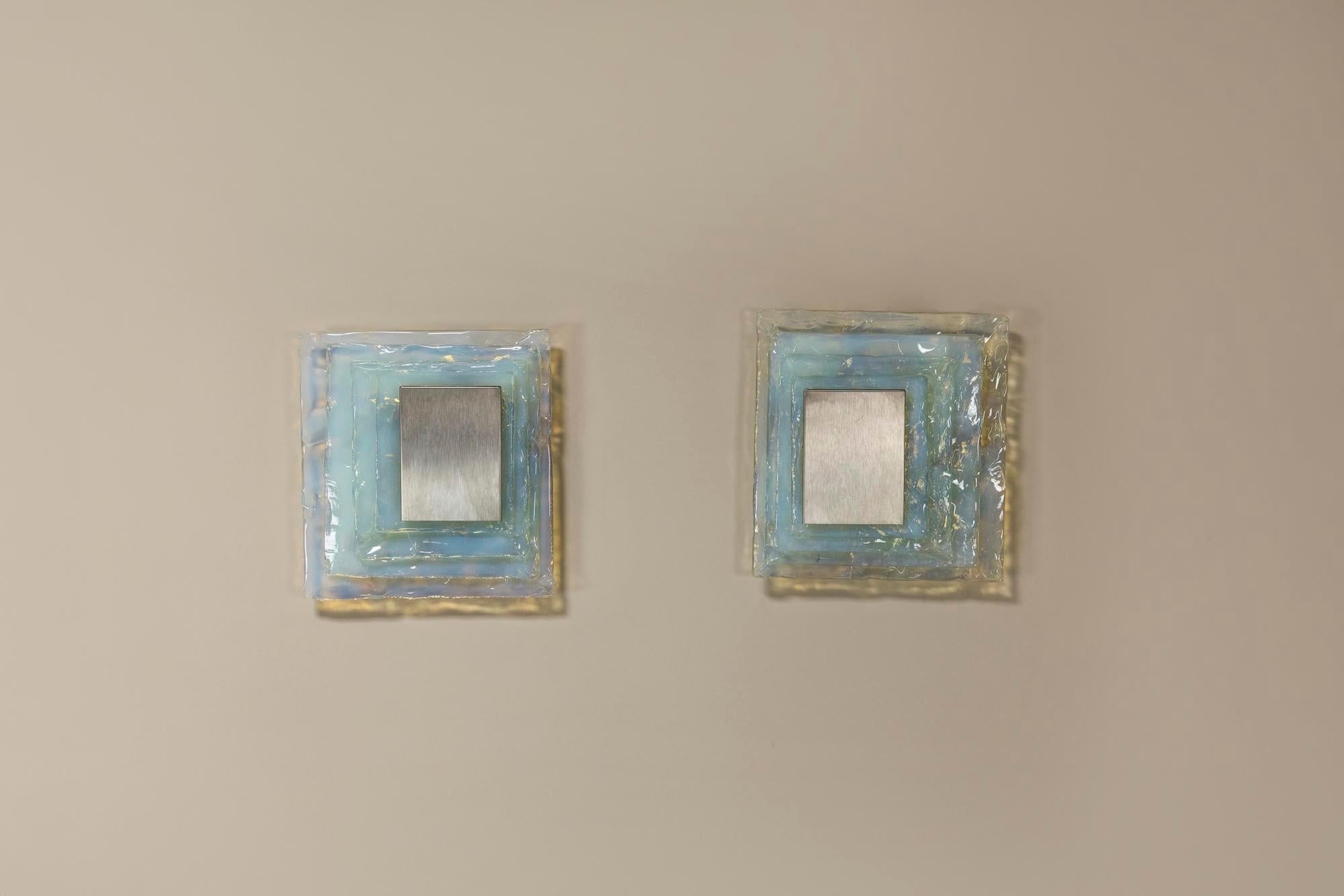 Mid-Century Modern Set of Two Square Wall Appliques in Murano by Carlo Nason, Italy 1970s For Sale