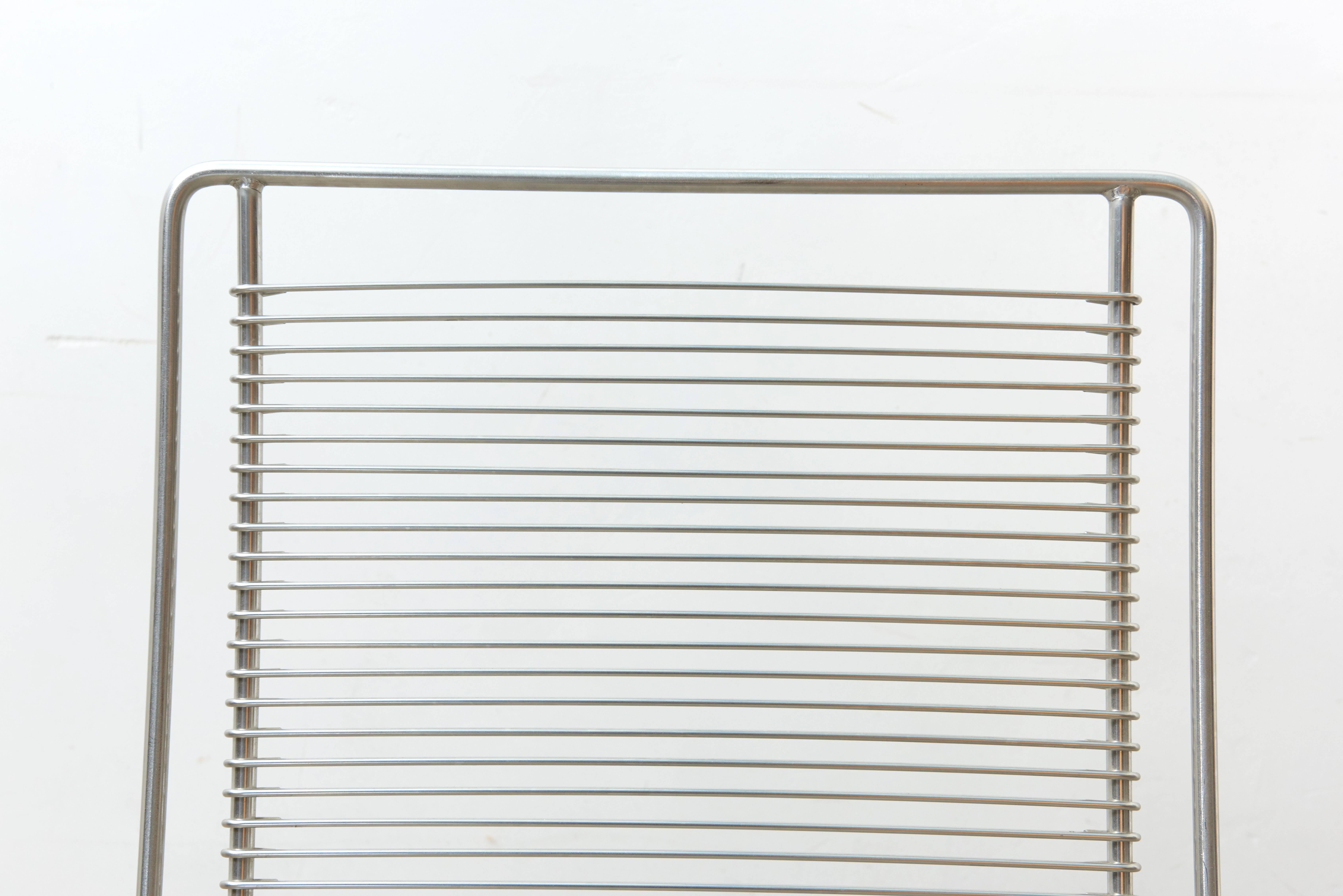 Stainless Steel Set of Two Stackable Cantilever Chrome Wire Desk Chairs by till Behrens, 1983
