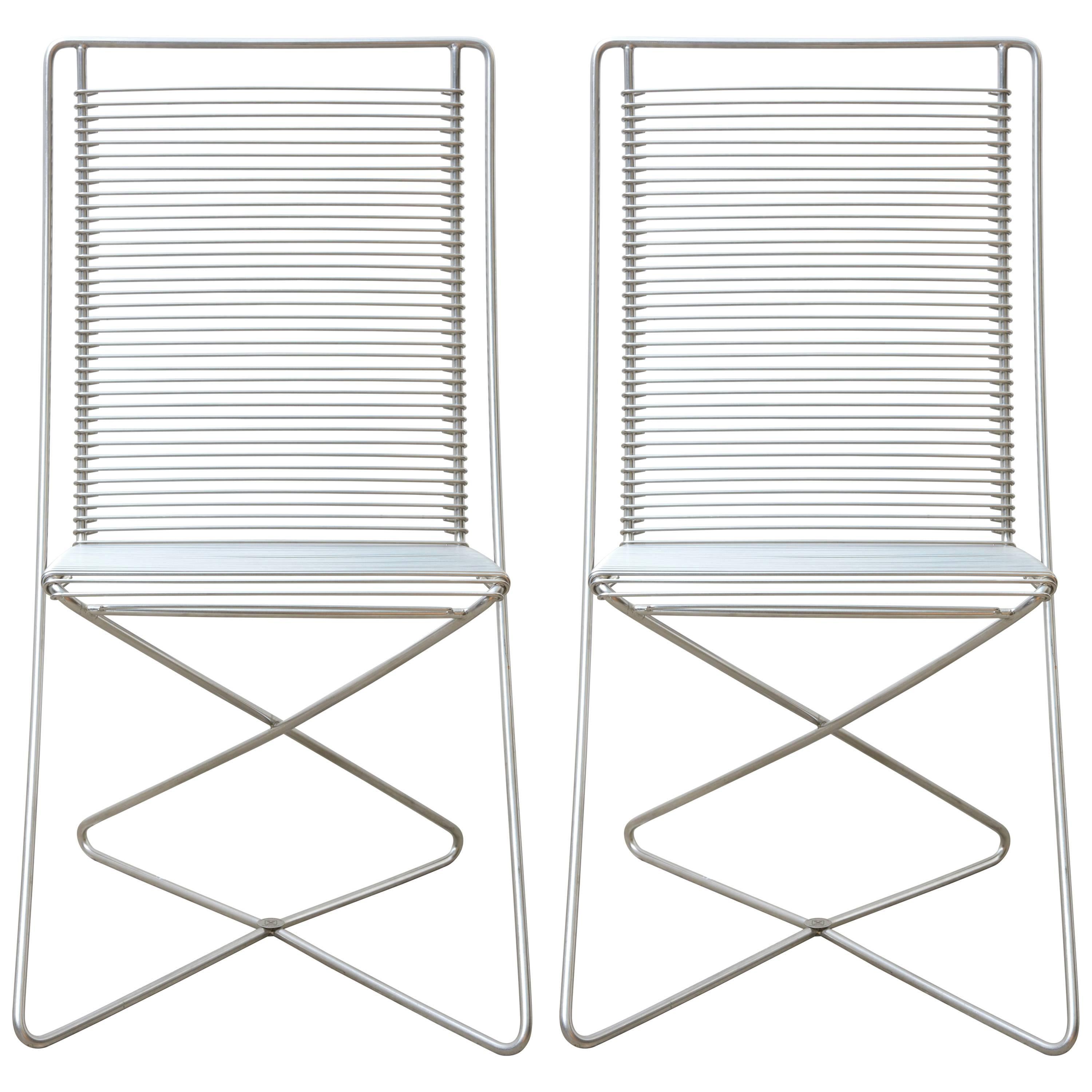Set of Two Stackable Cantilever Chrome Wire Desk Chairs by till Behrens, 1983