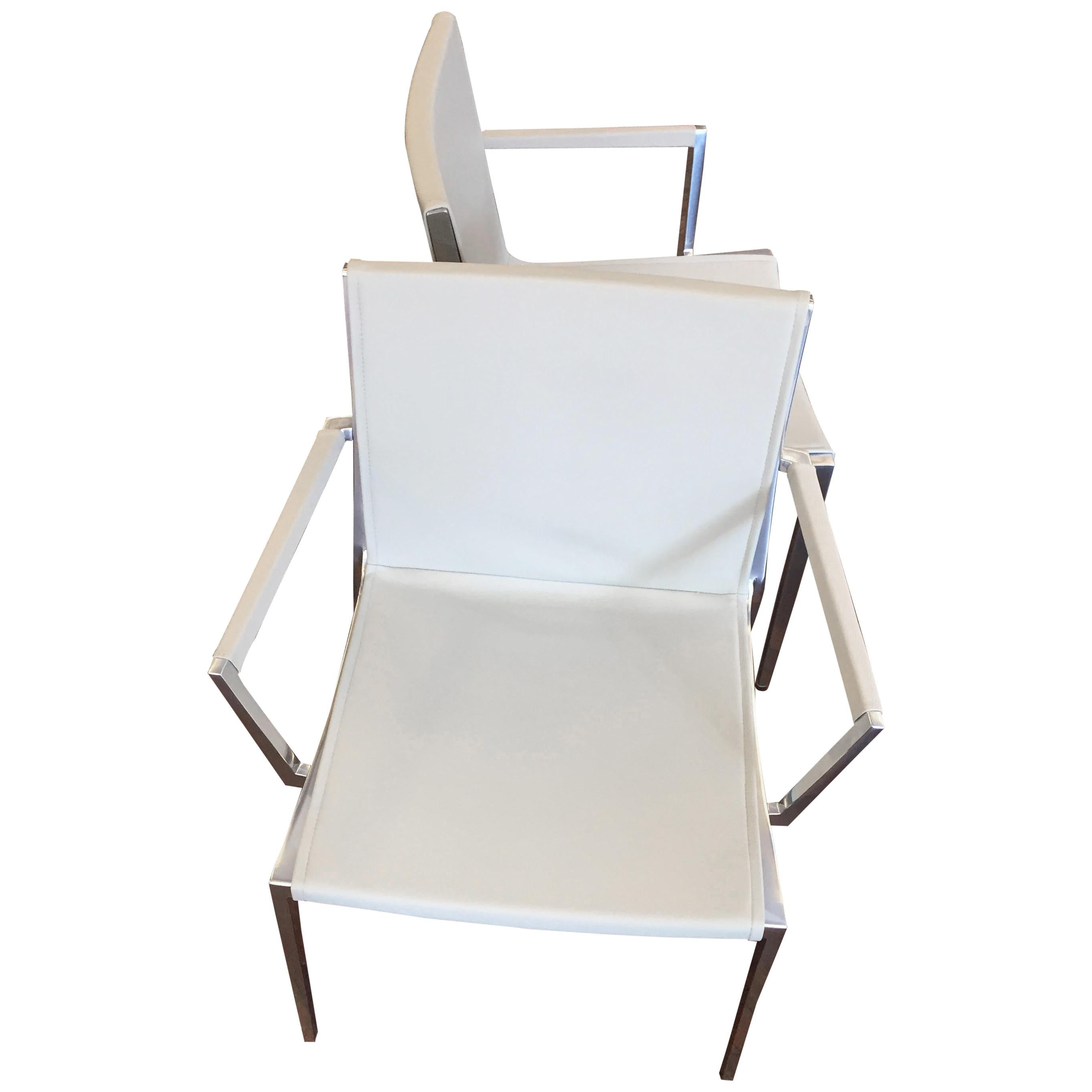 Set of Two KFF Unique Stackable Leather Armchairs with Polished Aluminum Frame