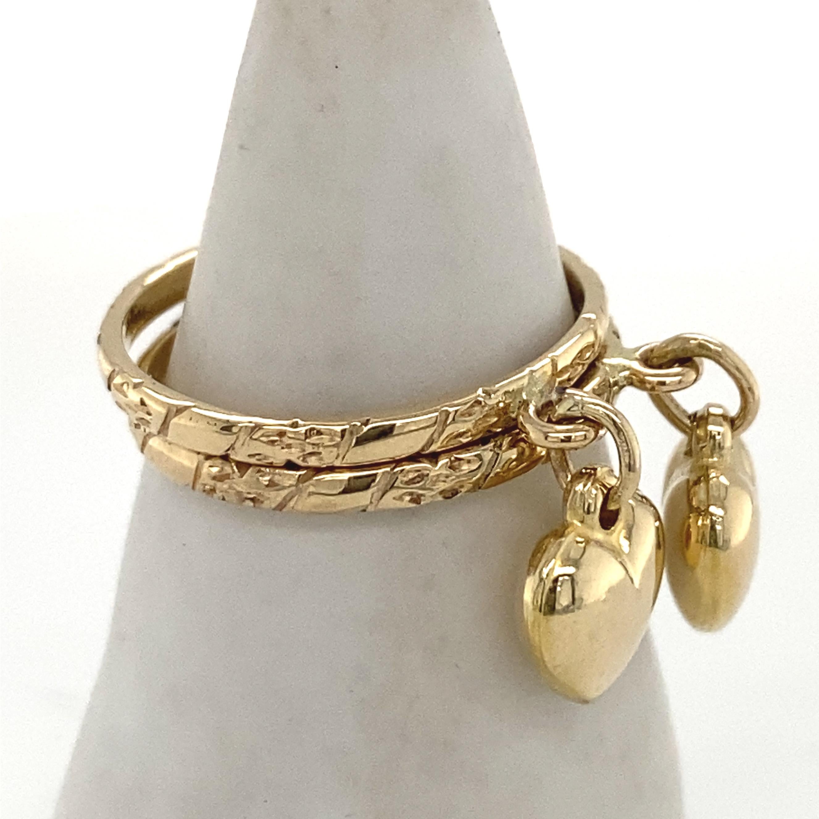 Set aus zwei stapelbaren Herz-Charm-Ringe aus Gelbgold für Damen oder Herren