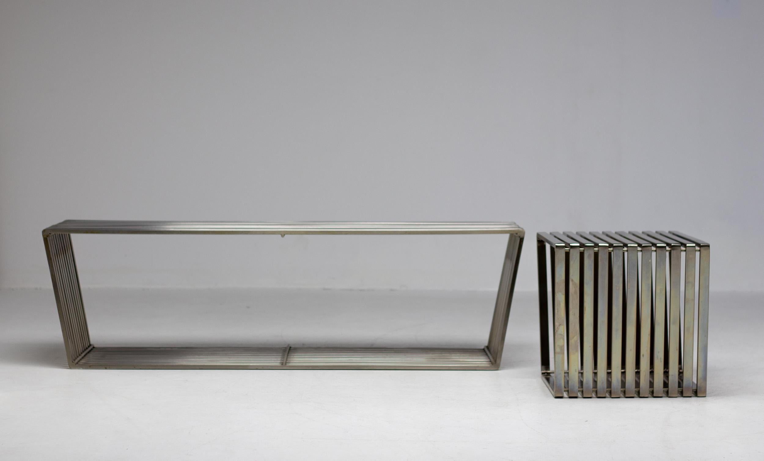 Set of Two Stainless Steel Architectural Museum Benches 11