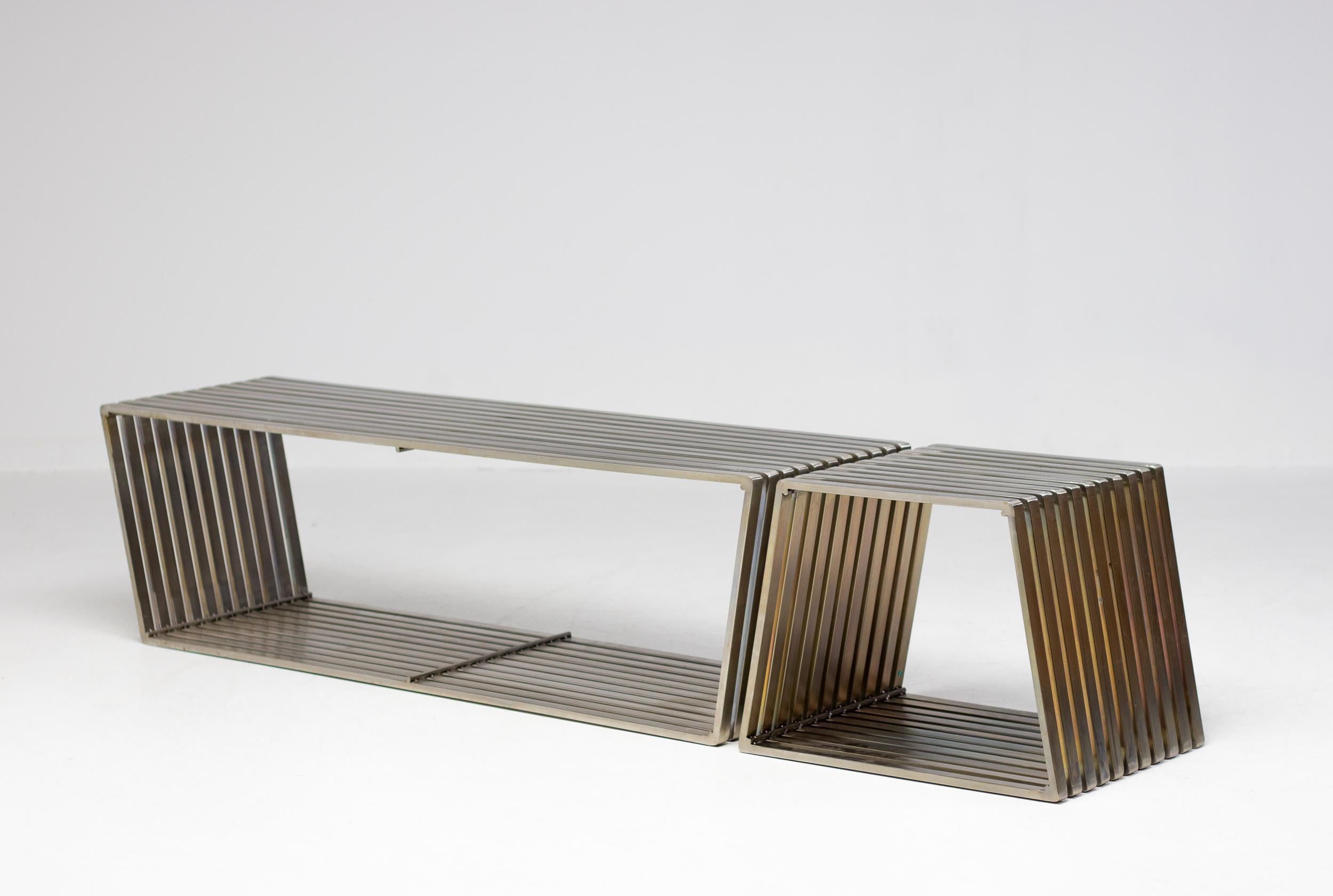 Set of Two Stainless Steel Architectural Museum Benches 14