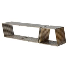 Set of Two Stainless Steel Architectural Museum Benches