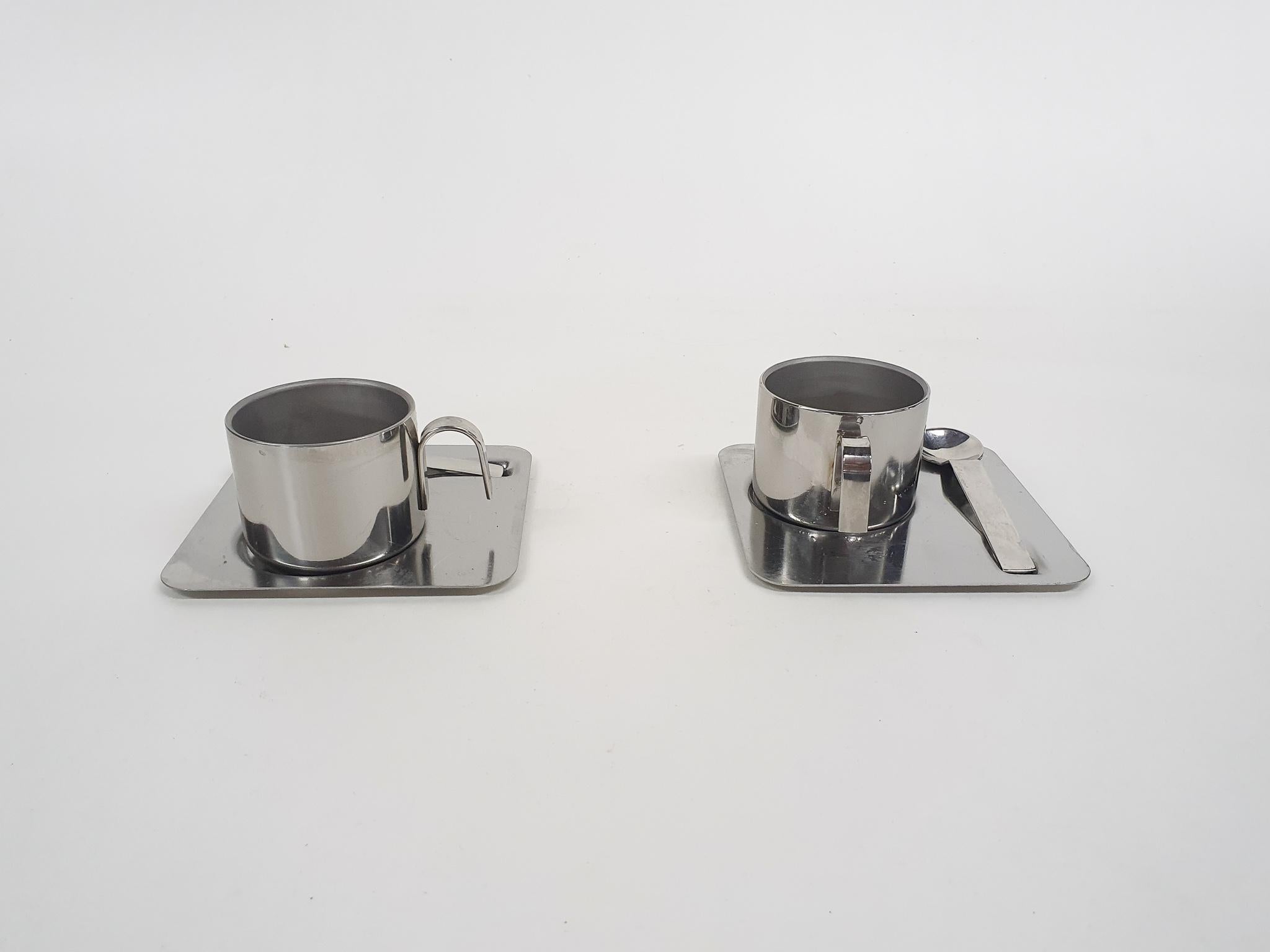 Mid-Century Modern Set of two stainless steel Inox coffee cups by Guido Bergna, Italy 1970's