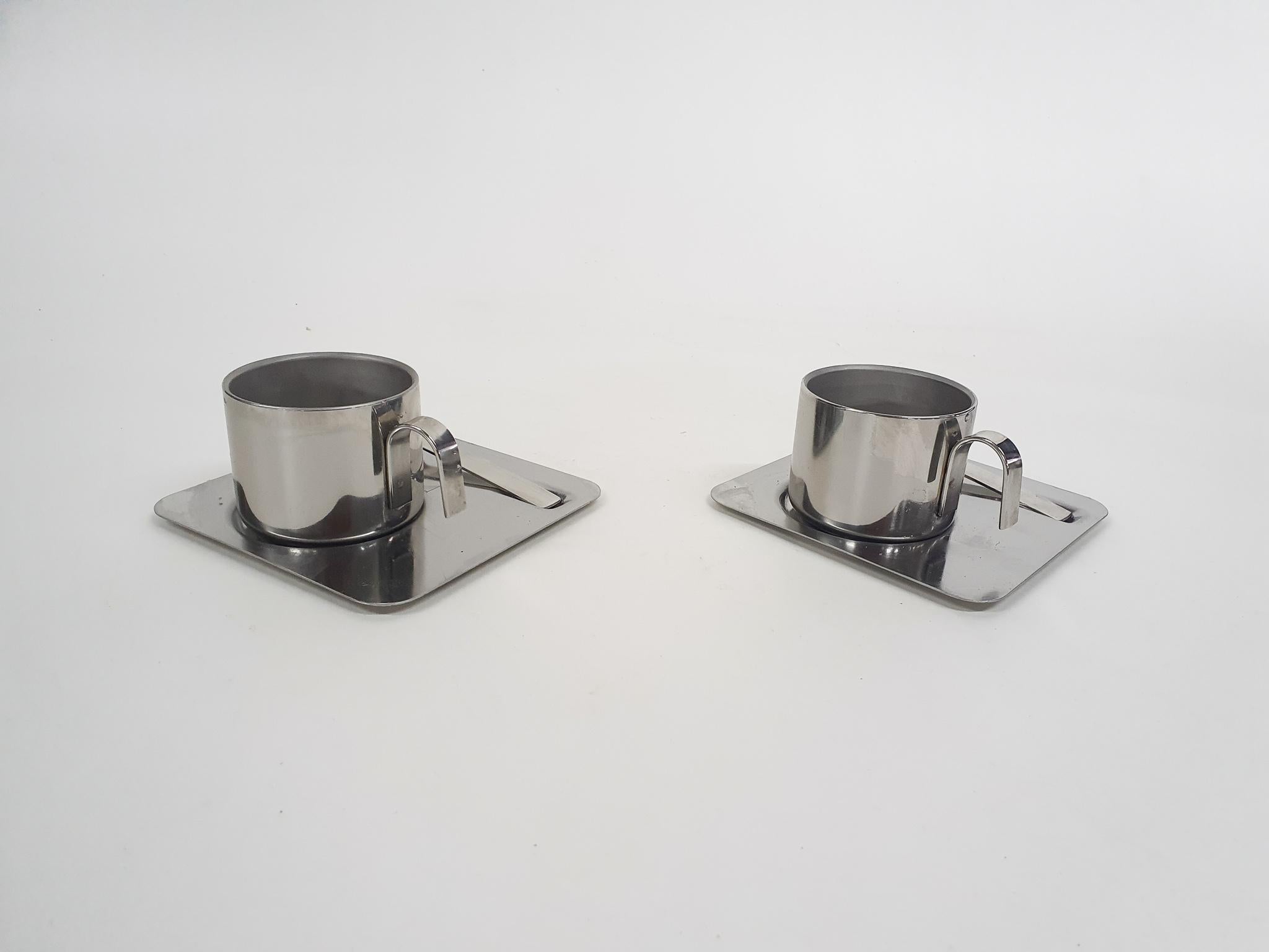 Italian Set of two stainless steel Inox coffee cups by Guido Bergna, Italy 1970's