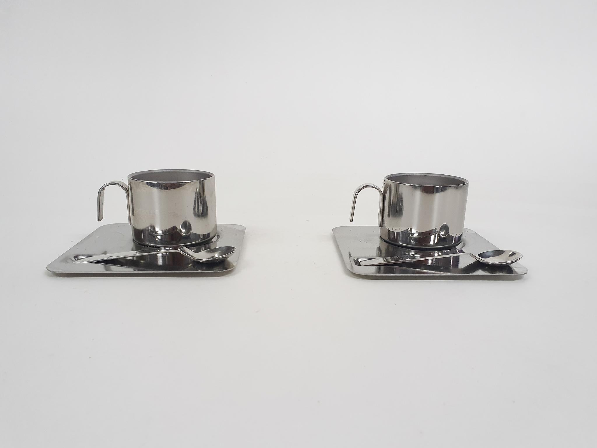 20th Century Set of two stainless steel Inox coffee cups by Guido Bergna, Italy 1970's