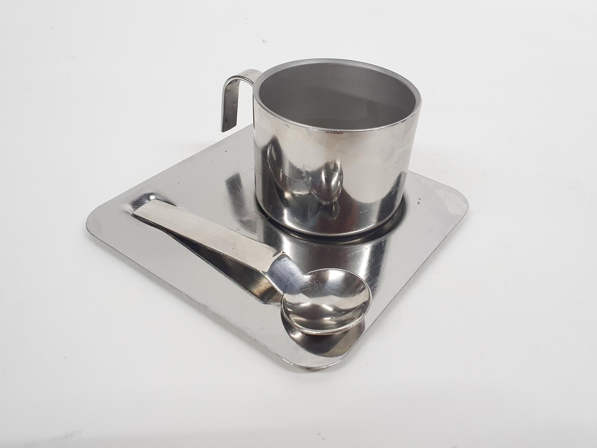 Stainless Steel Set of two stainless steel Inox coffee cups by Guido Bergna, Italy 1970's