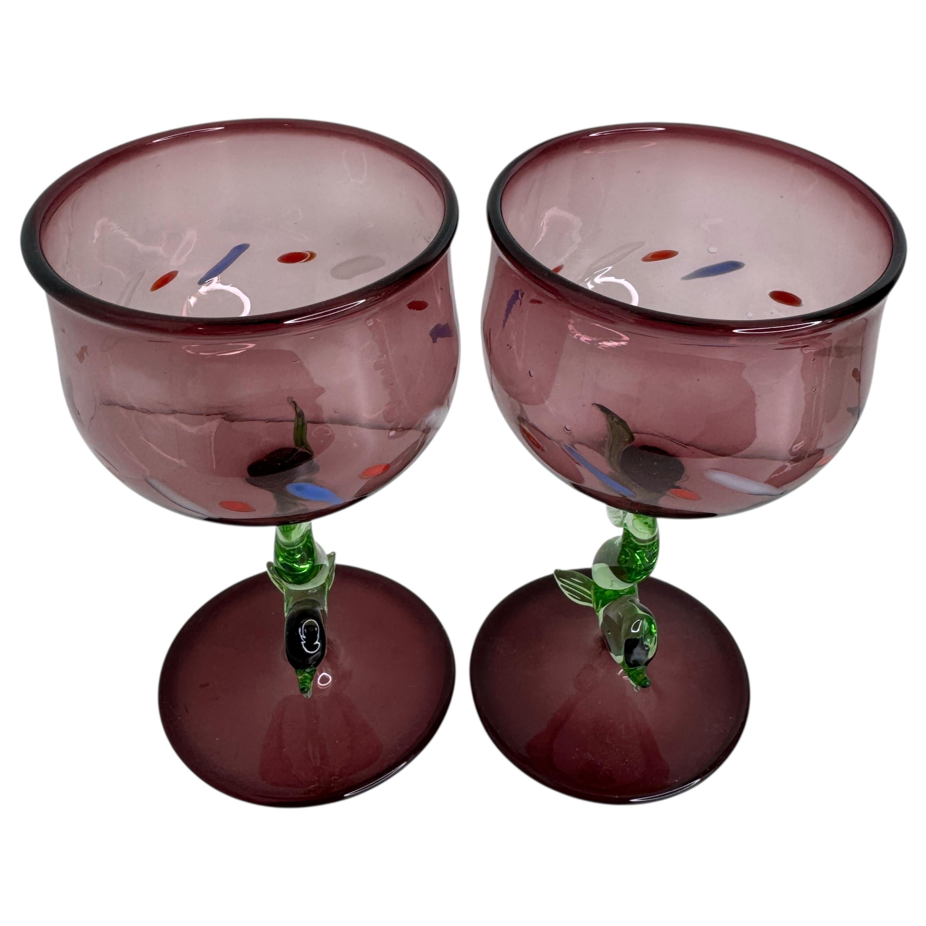 Set of two Stemware Wine Glass, Dolphin Fish Stem, Bimini Art Vintage Austria For Sale 3