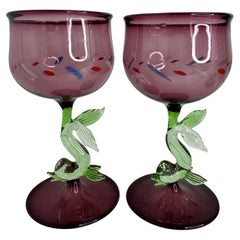 Set of two Stemware Wine Glass, Dolphin Fish Stem, Bimini Art Vintage Austria