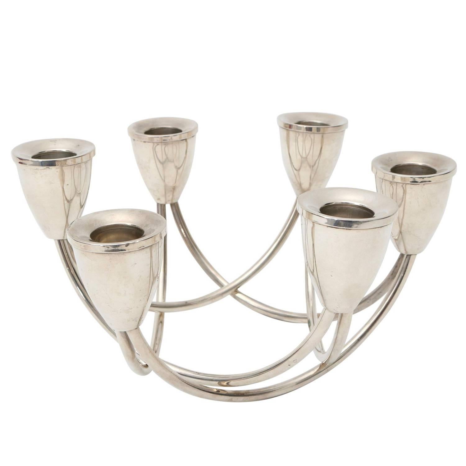 Set of Two Sterling Silver Candleholders by Maurice Duchin