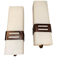 Set of Two Stilnovo Mid-Century Modern Copper and Glass Wall Sconces, 1960s