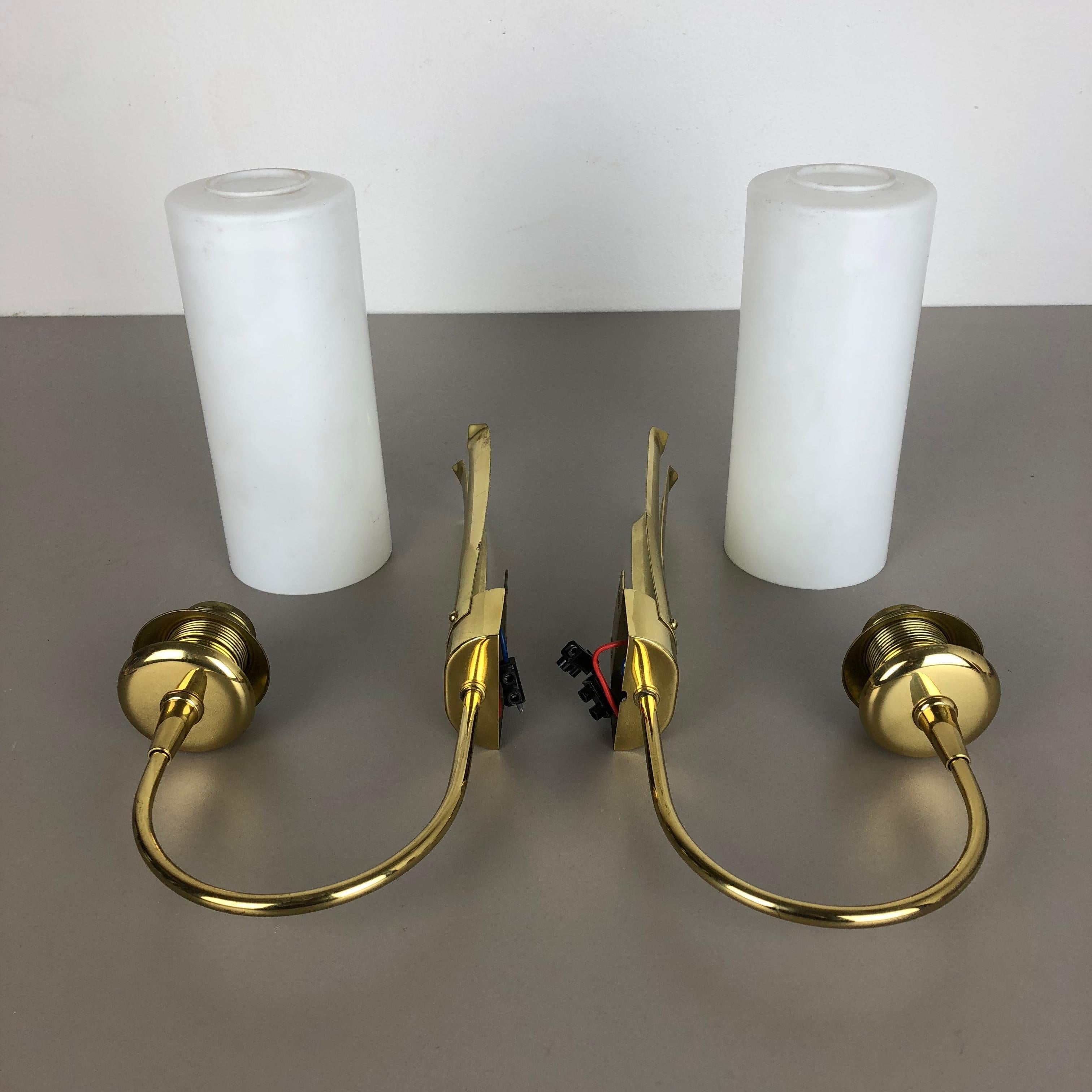 Mid-Century Modern Set of Two Stilnovo Style Brass Italian Wall Lights Sconces, Italy, 1950s For Sale