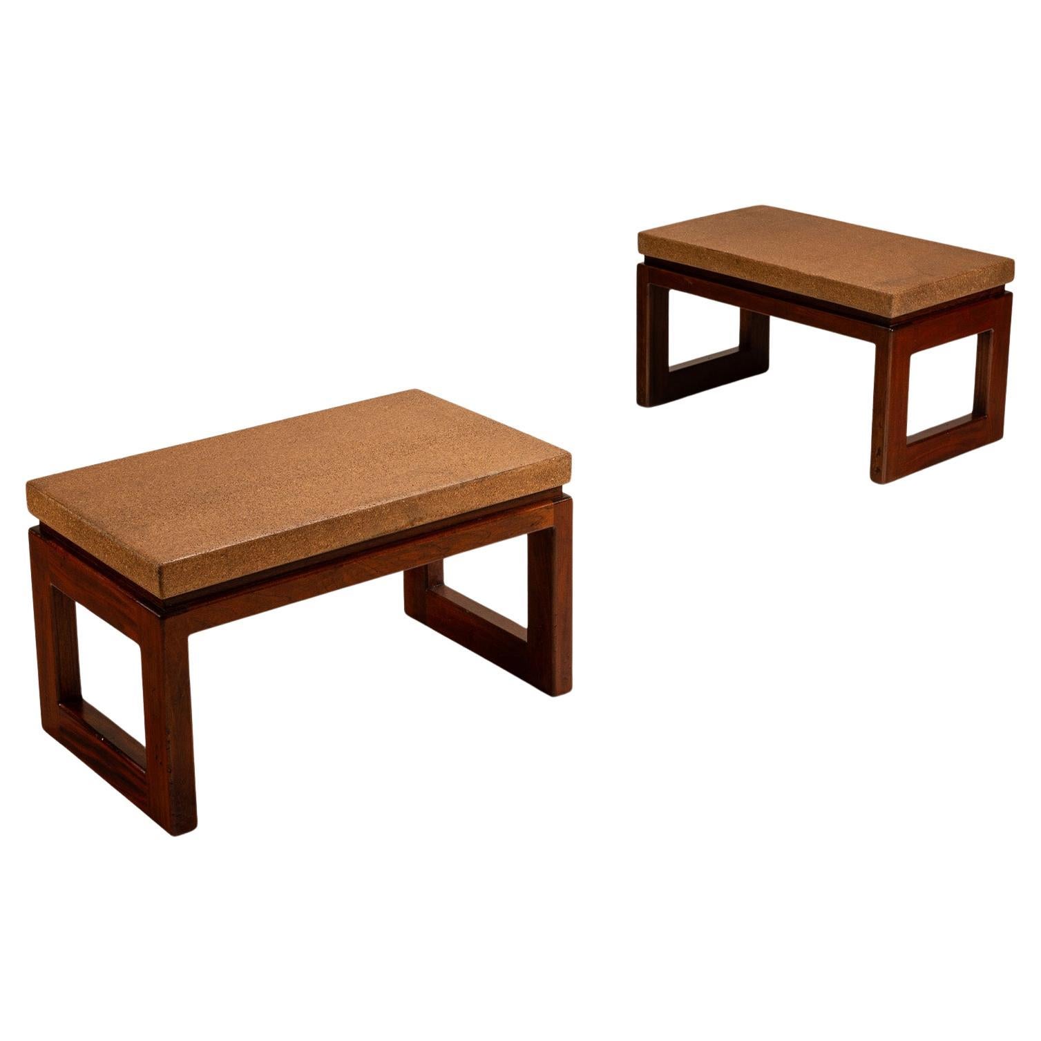 Set of Two Stools by Paul Frankl in Cork and Wood for Johnson, The United States