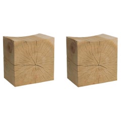 Set of Two Stools Carved from a Single Block of Scented Cedar, Ergonomic Seat