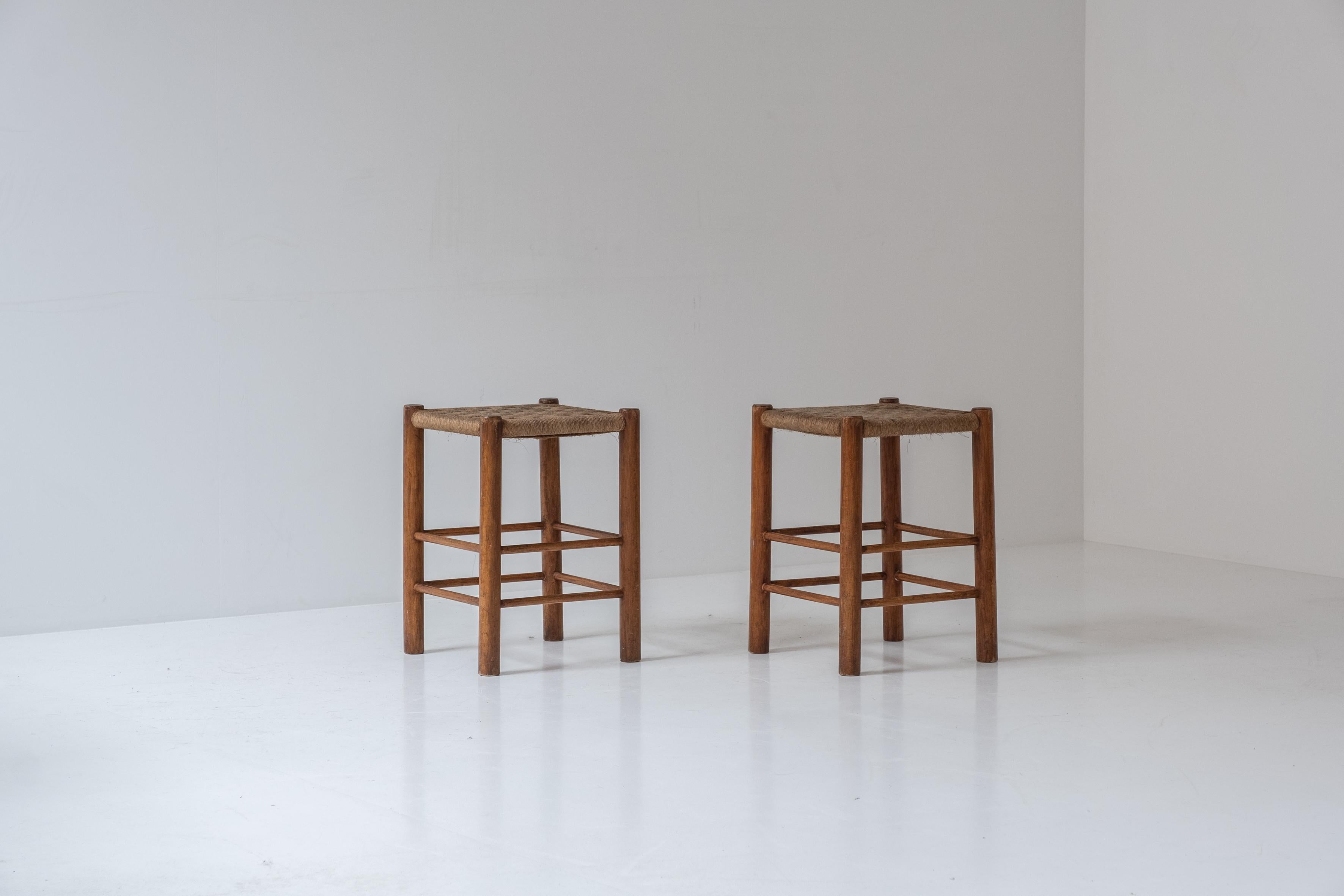 Mid-Century Modern Set of two stools in the manner of Charlotte Perriand, France 1960s For Sale