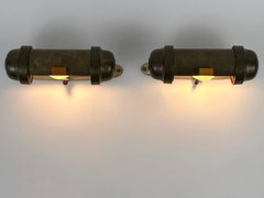 Set of Two Streamline Bauhaus Design Sub-Marine Cabinet Sconces Germany 1930s