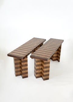 Set di due panche gemelle in Oak Oak a righe di Goons