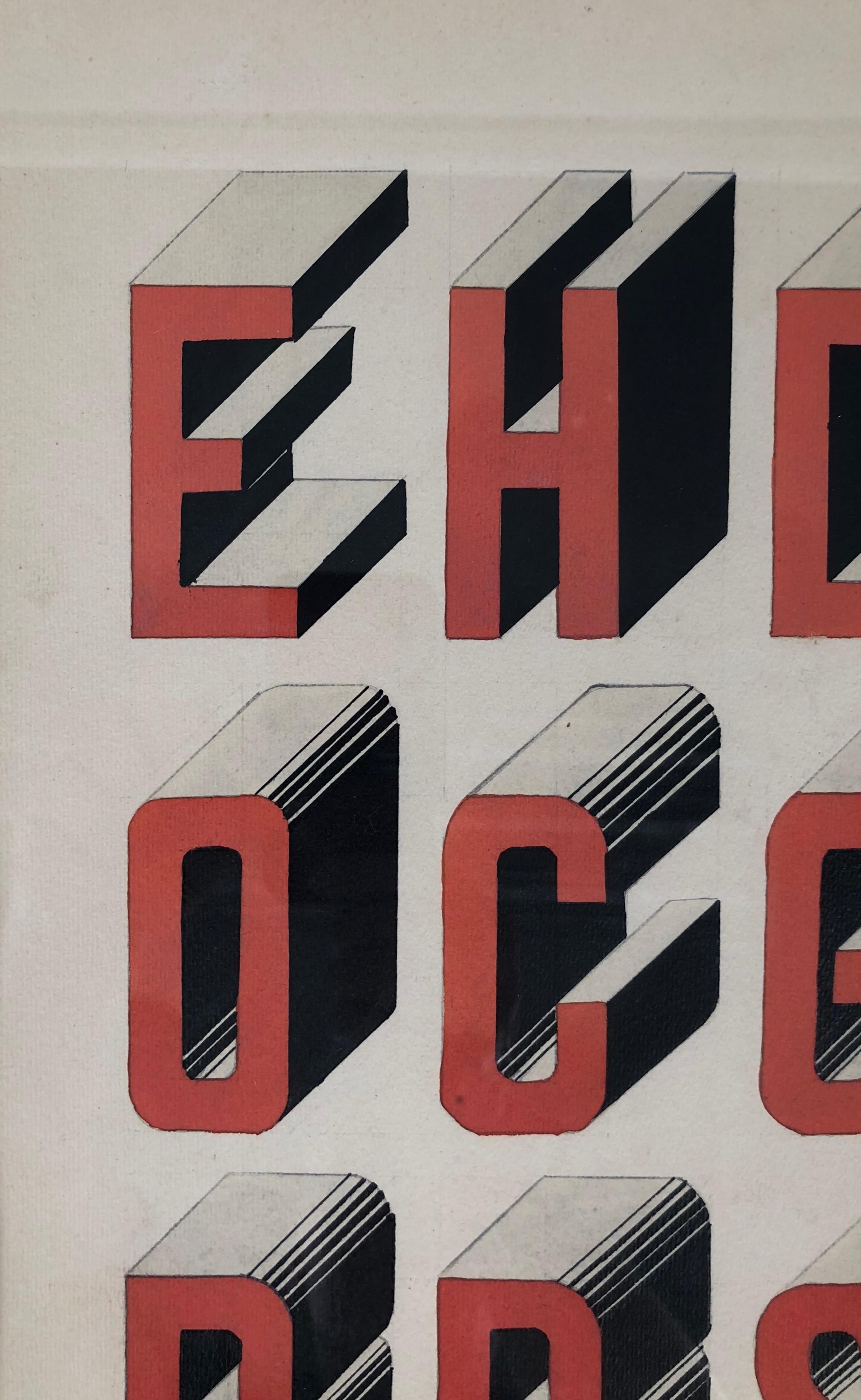 Set of Two Studies in the Bauhaus Style Typography, Gouache from 1920s For Sale 5