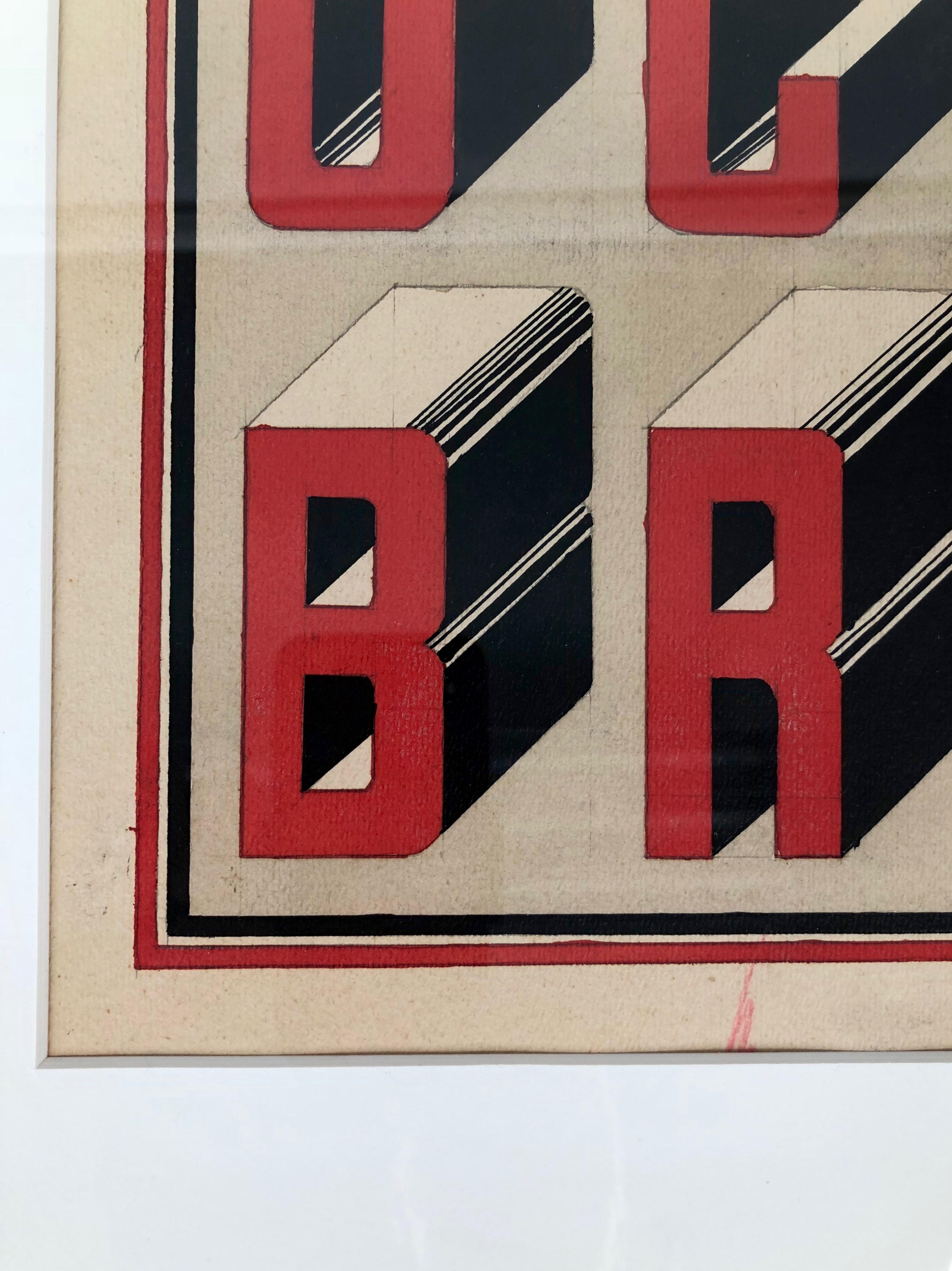 Czech Set of Two Studies in the Bauhaus Style Typography, Gouache from 1920s For Sale
