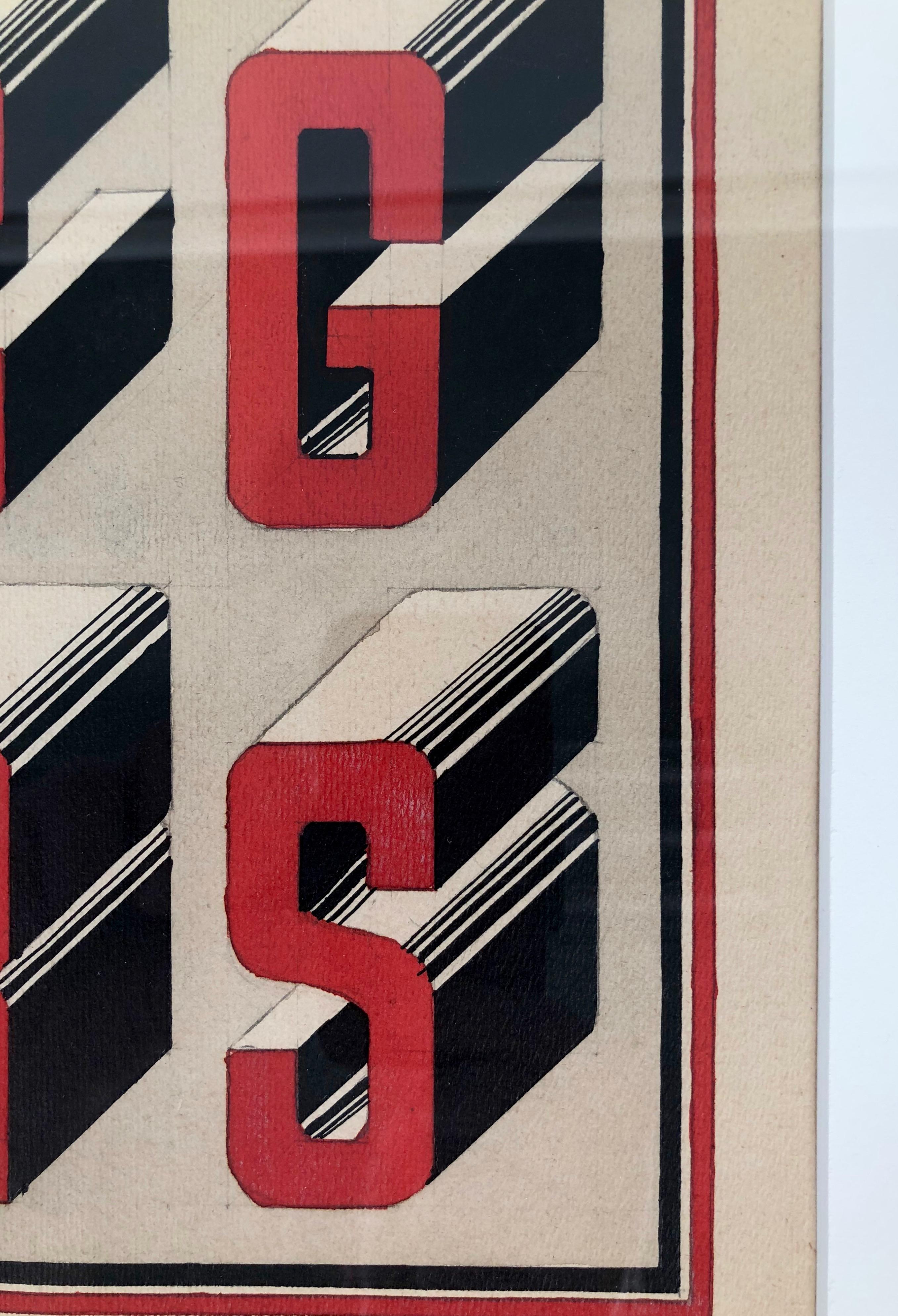 Early 20th Century Set of Two Studies in the Bauhaus Style Typography, Gouache from 1920s For Sale