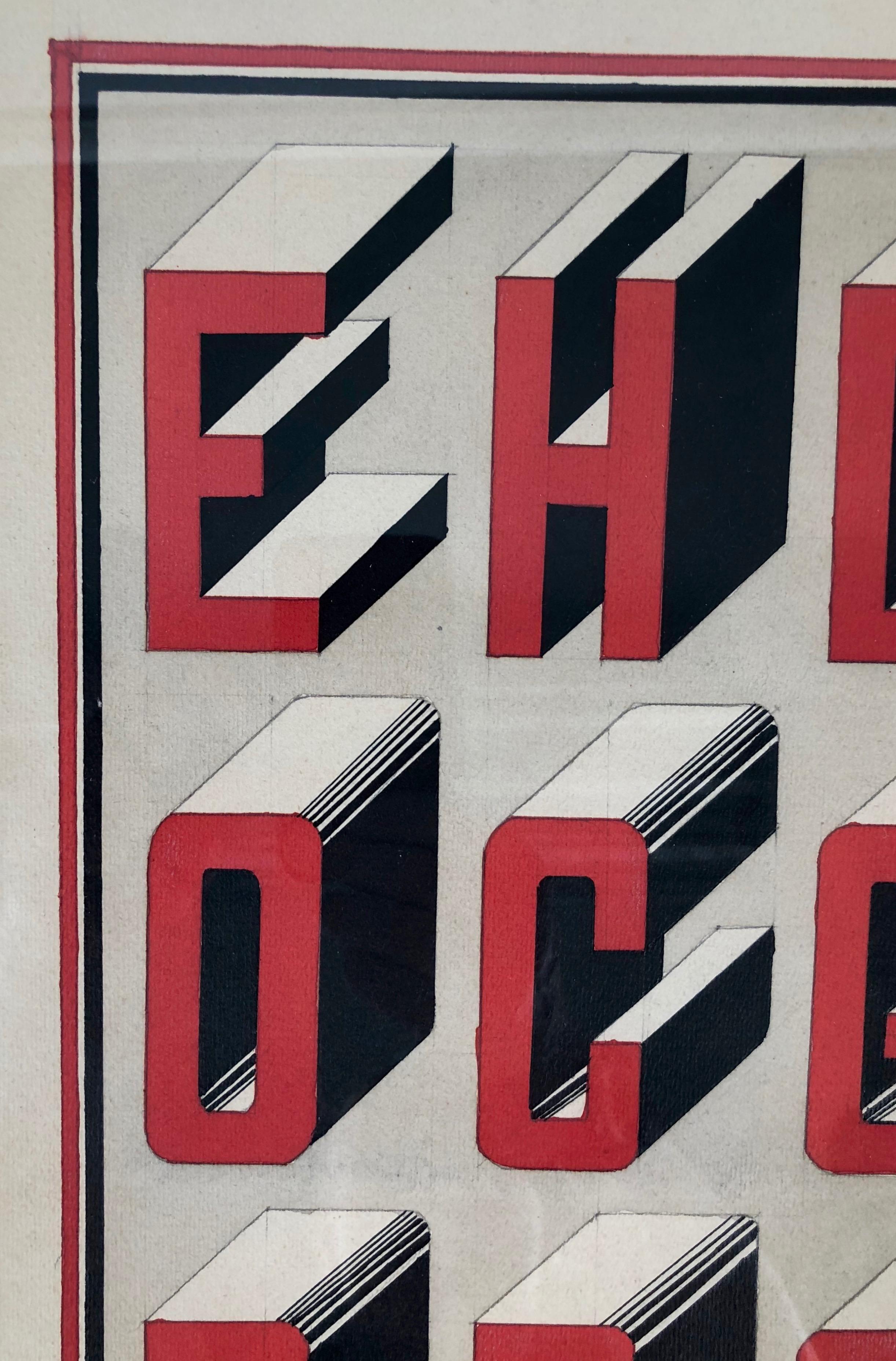 Paper Set of Two Studies in the Bauhaus Style Typography, Gouache from 1920s For Sale