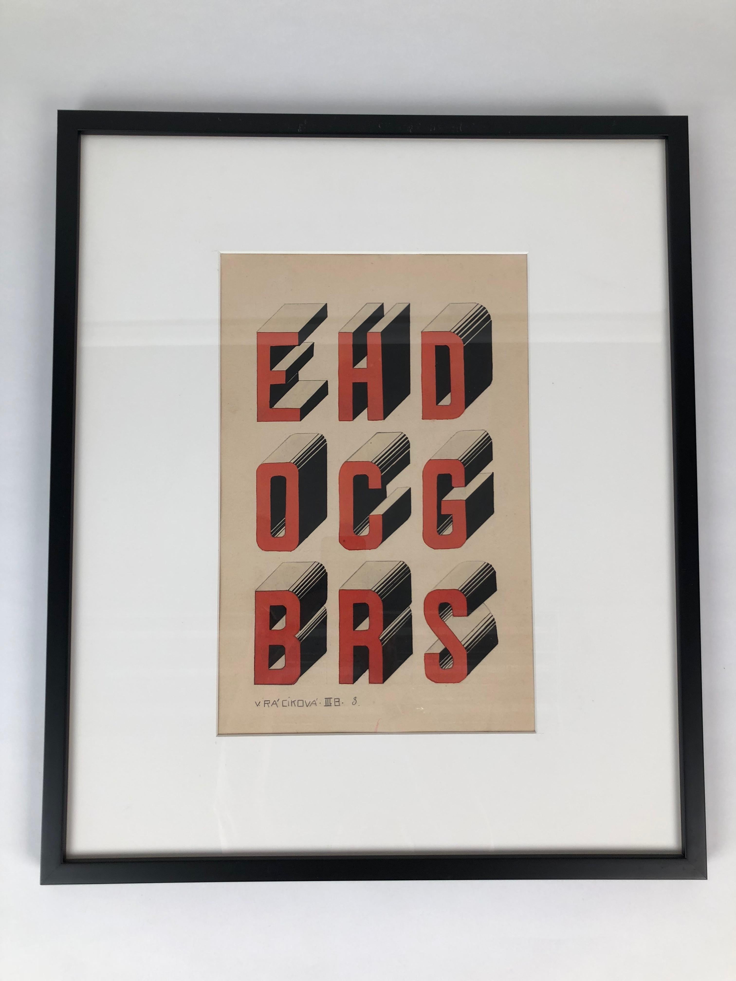 Set of Two Studies in the Bauhaus Style Typography, Gouache from 1920s For Sale 1