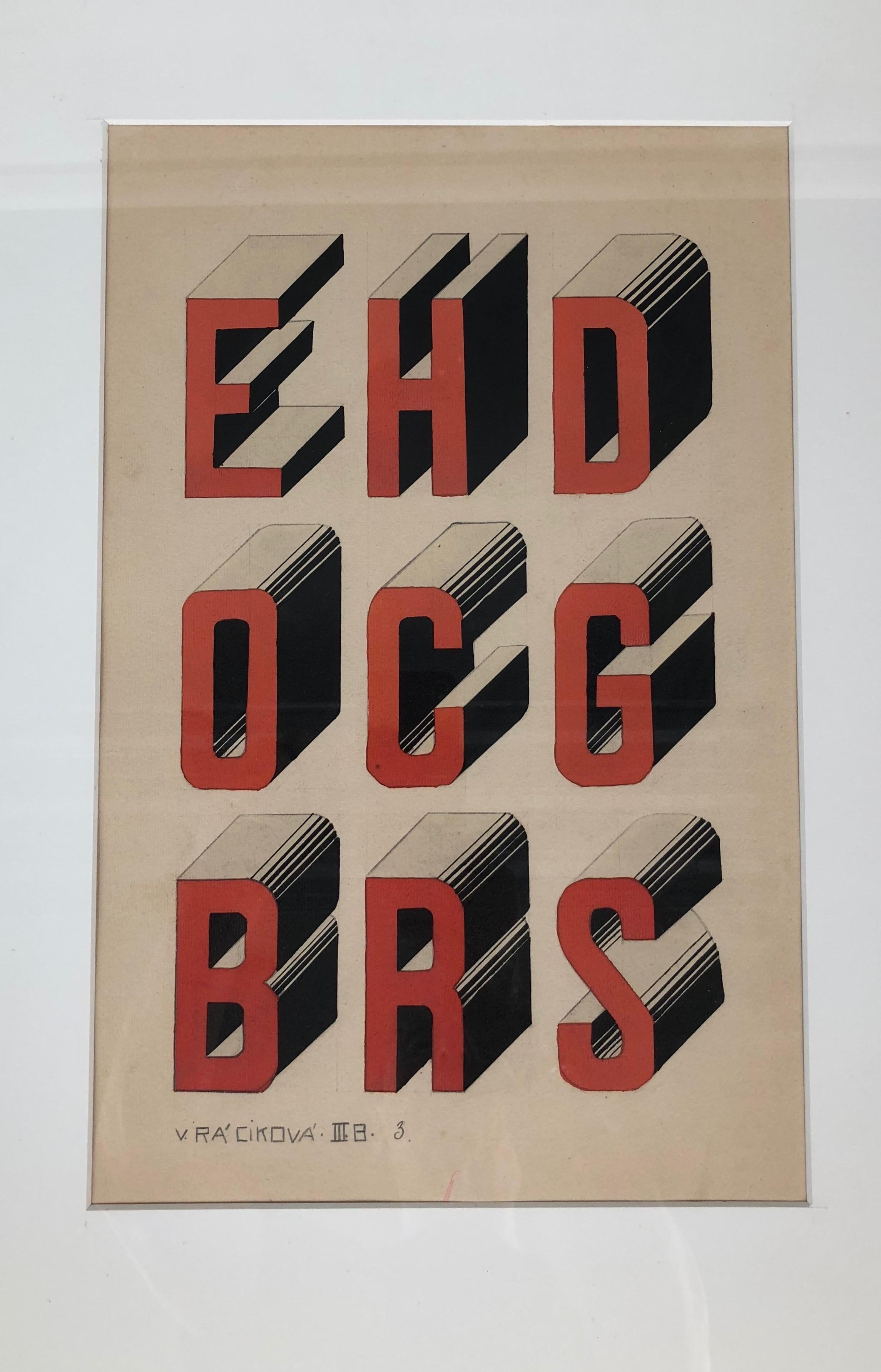 Set of Two Studies in the Bauhaus Style Typography, Gouache from 1920s For Sale 2