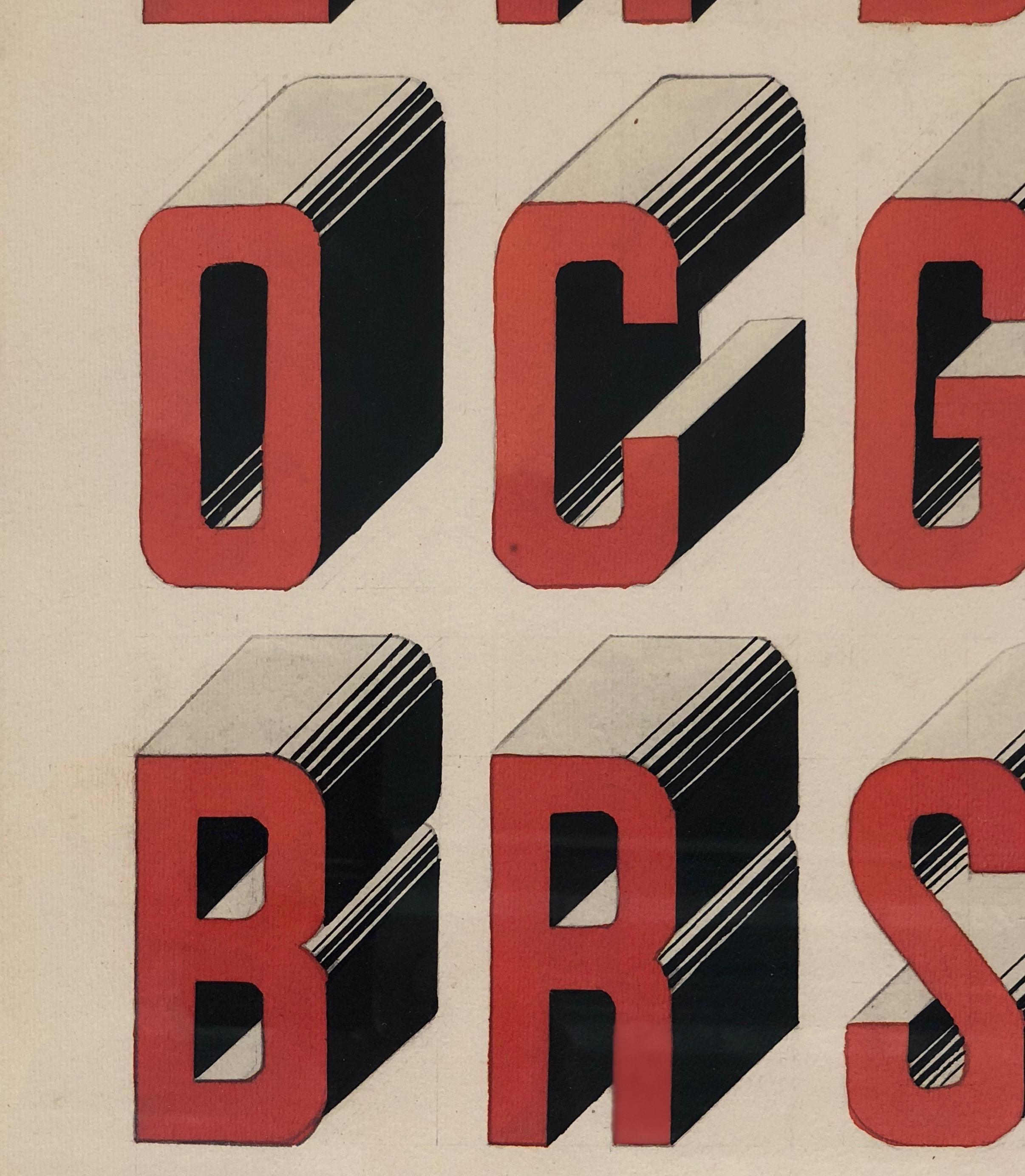 Set of Two Studies in the Bauhaus Style Typography, Gouache from 1920s For Sale 3