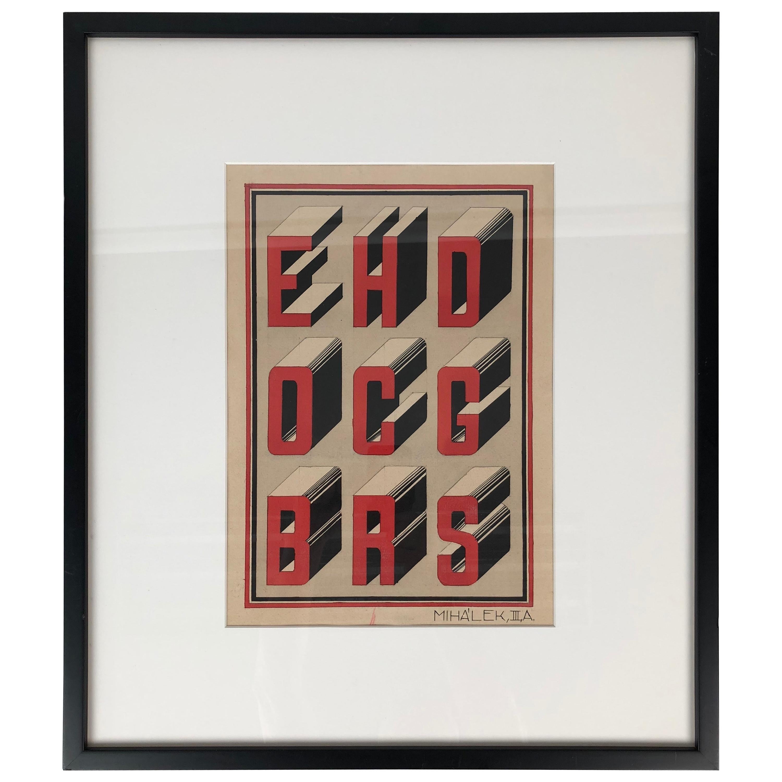 Set of Two Studies in the Bauhaus Style Typography, Gouache from 1920s For Sale