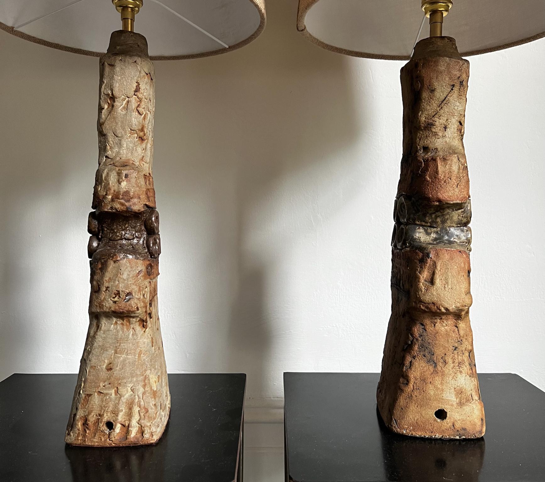 Juego de dos lámparas de cerámica Studio en tonos naturales de Bernard Rooke, Inglaterra en venta 7