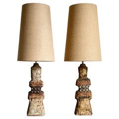 Set of Two Studio Ceramic Lamps in Natural Tones by Bernard Rooke, England