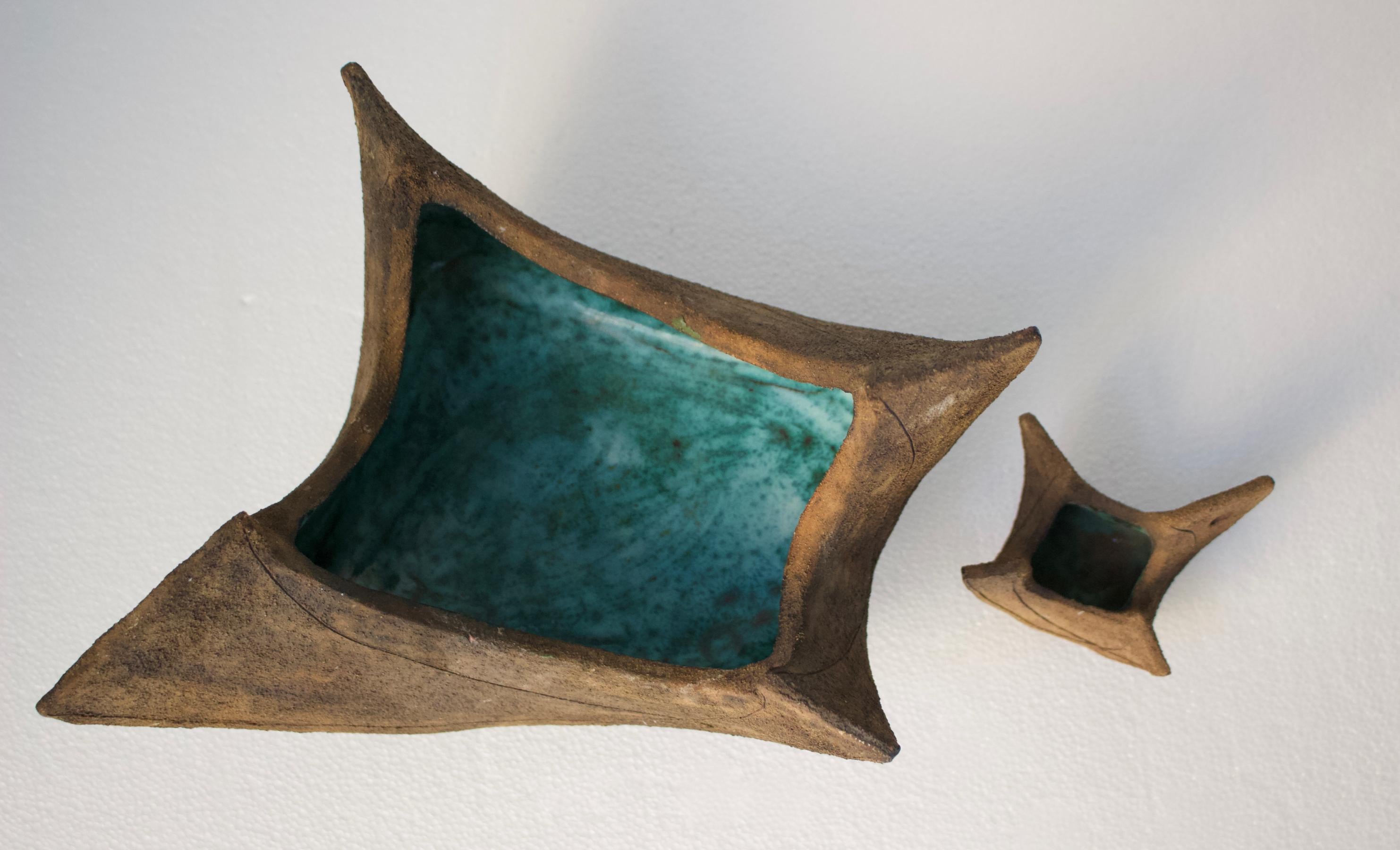 Hand-Crafted Set of Two Studio Ceramic Sculptures or Vessels by Clive Brooker