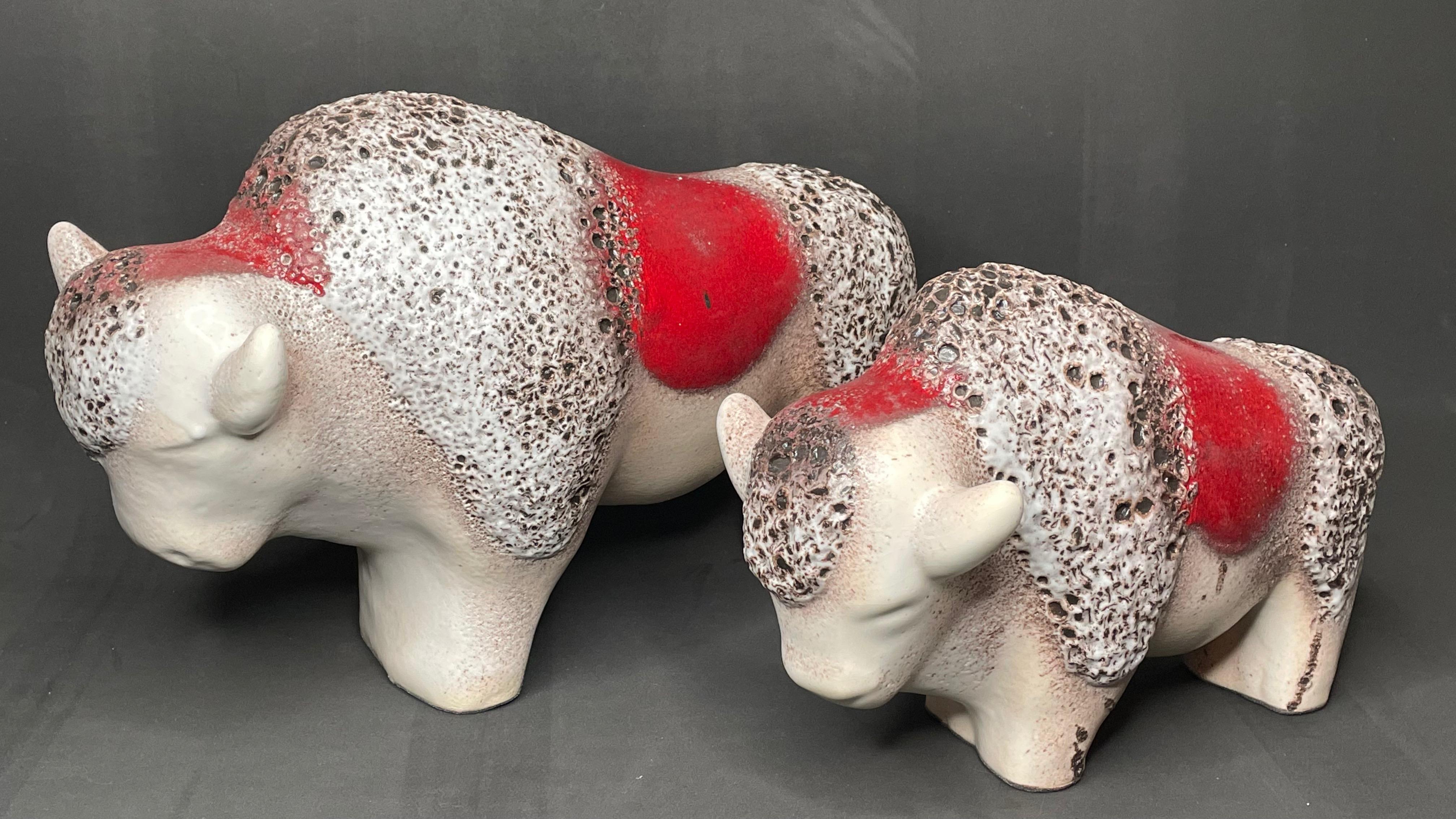Hand-Crafted Set of Two Stunning Bull Statue Fat Lava Ceramic by Otto Keramik Germany 1970s