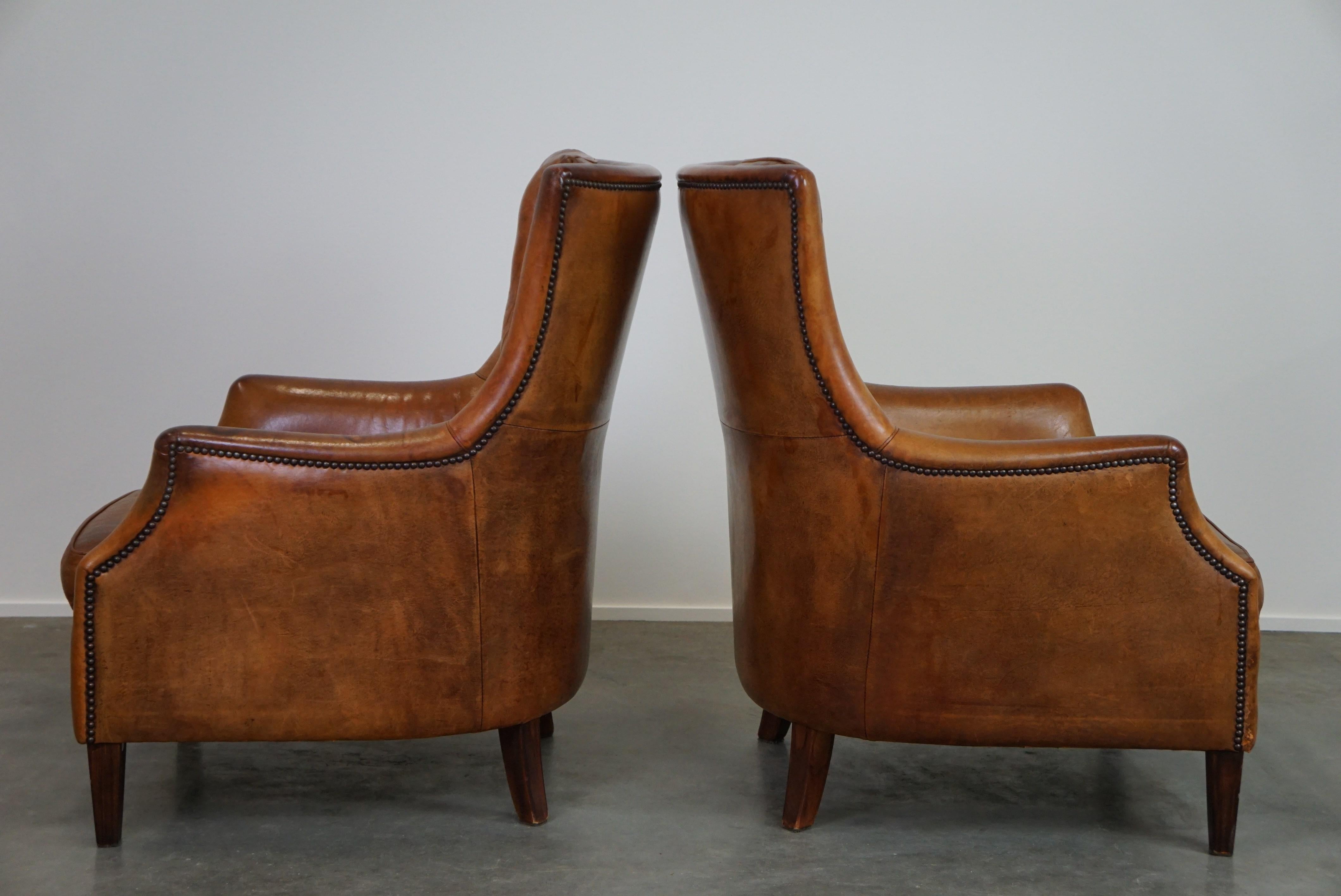Set of two super rugged and very comfortable sheep leather armchairs. In Fair Condition For Sale In Harderwijk, NL