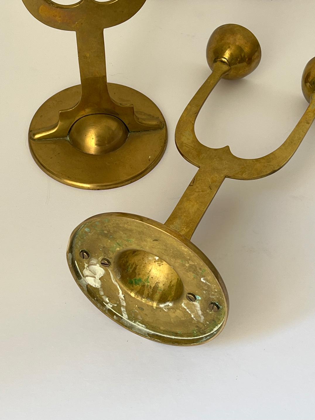 Cast Set of Two Swedish Brass Candleholders For Sale