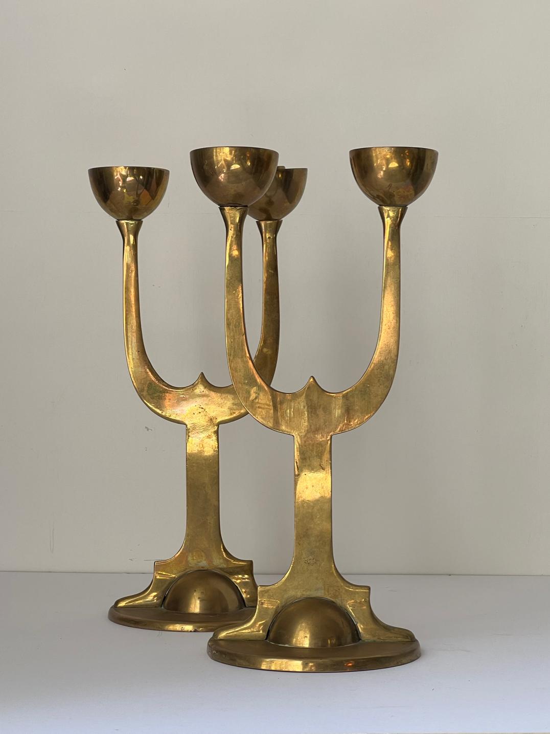 Set of Two Swedish Brass Candleholders In Good Condition For Sale In London, GB