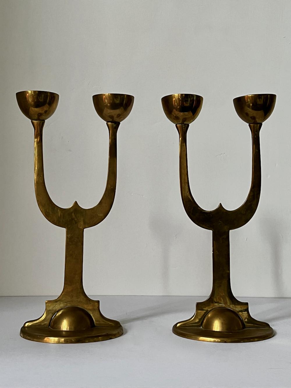 20th Century Set of Two Swedish Brass Candleholders For Sale