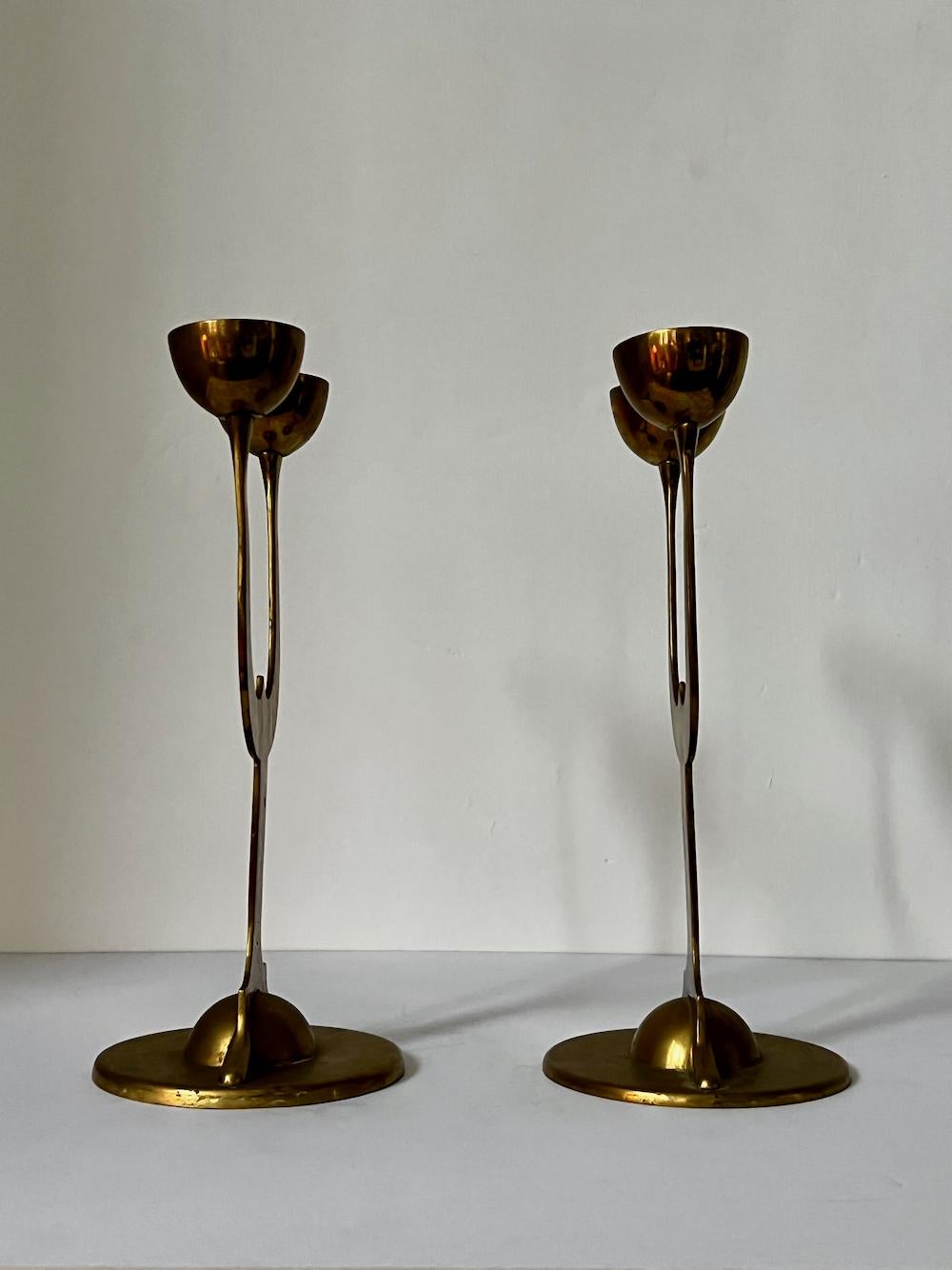 Set of Two Swedish Brass Candleholders For Sale 1